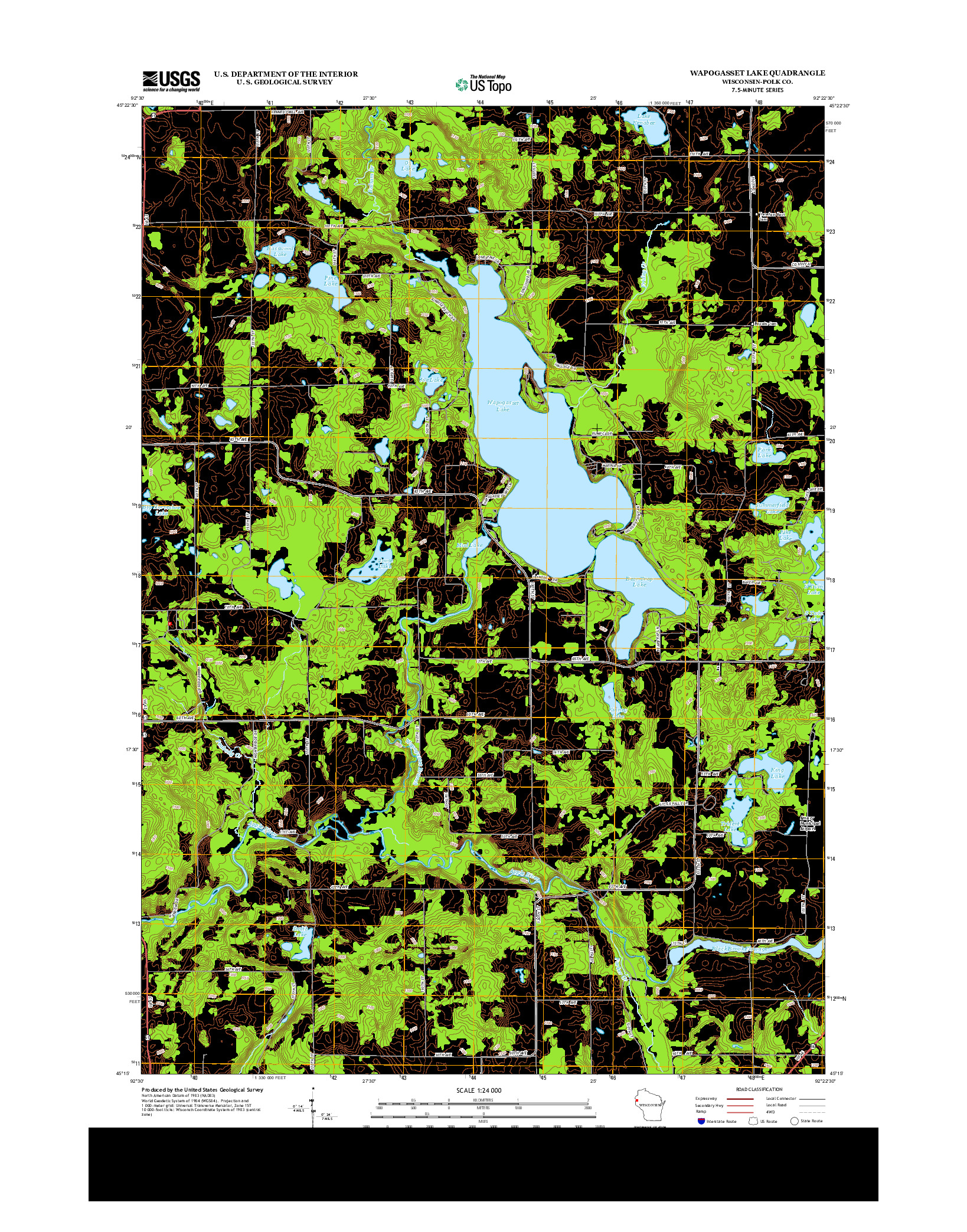 USGS US TOPO 7.5-MINUTE MAP FOR WAPOGASSET LAKE, WI 2013