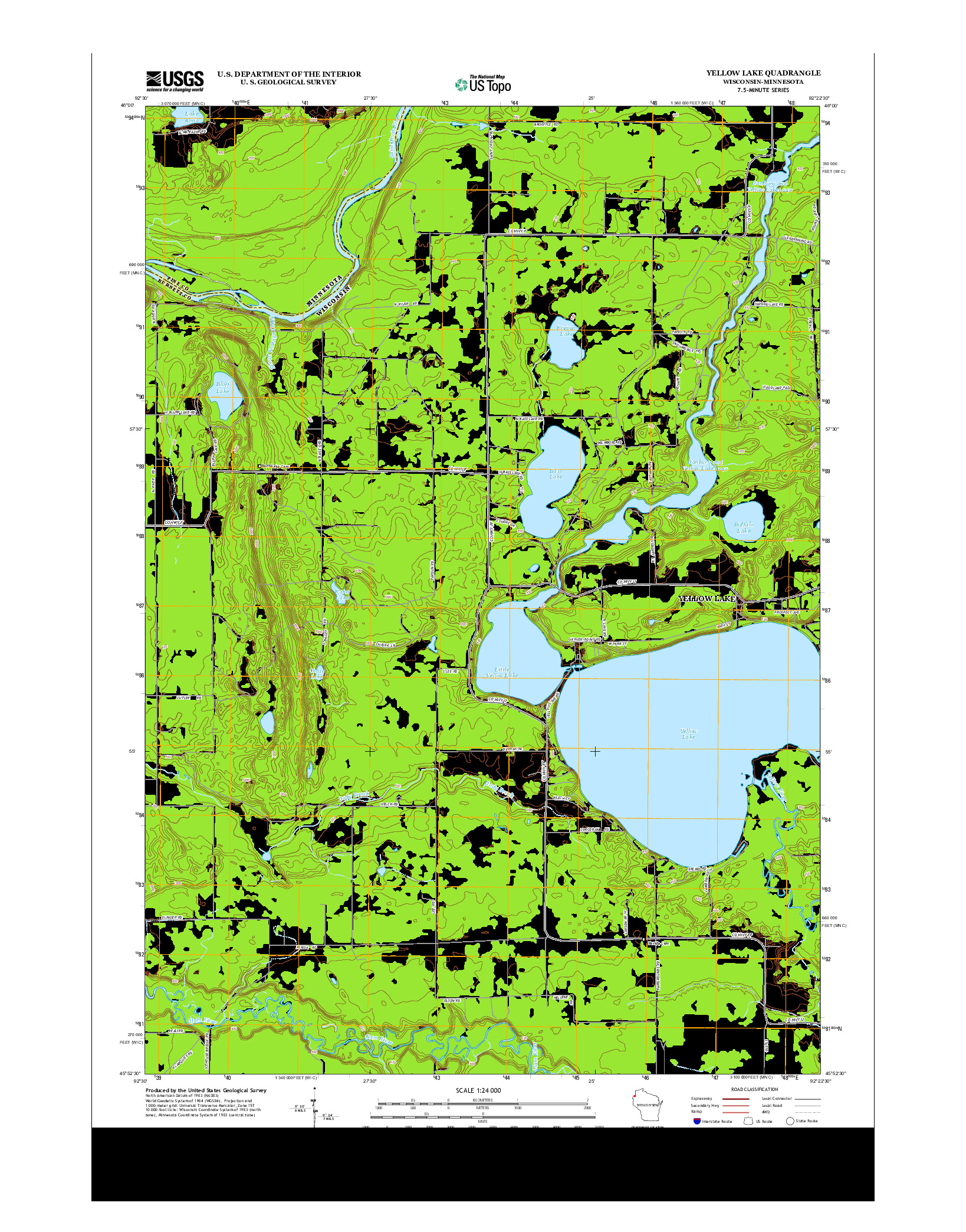 USGS US TOPO 7.5-MINUTE MAP FOR YELLOW LAKE, WI-MN 2013