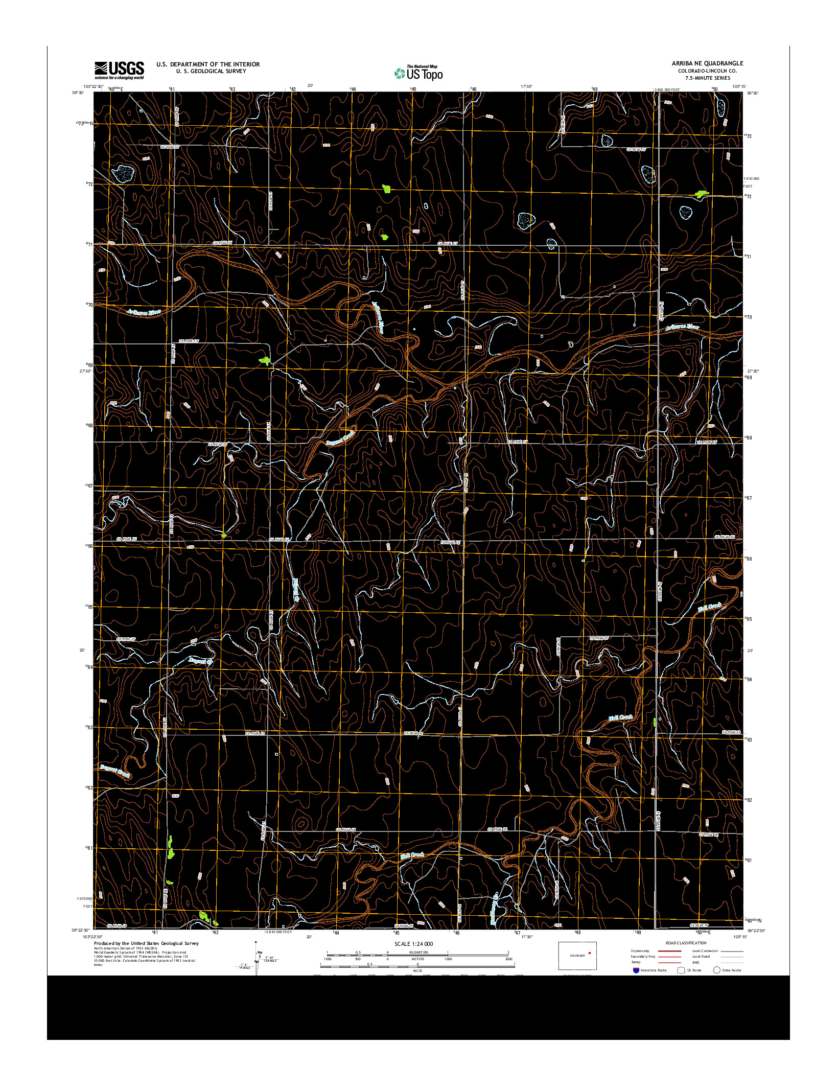 USGS US TOPO 7.5-MINUTE MAP FOR ARRIBA NE, CO 2013