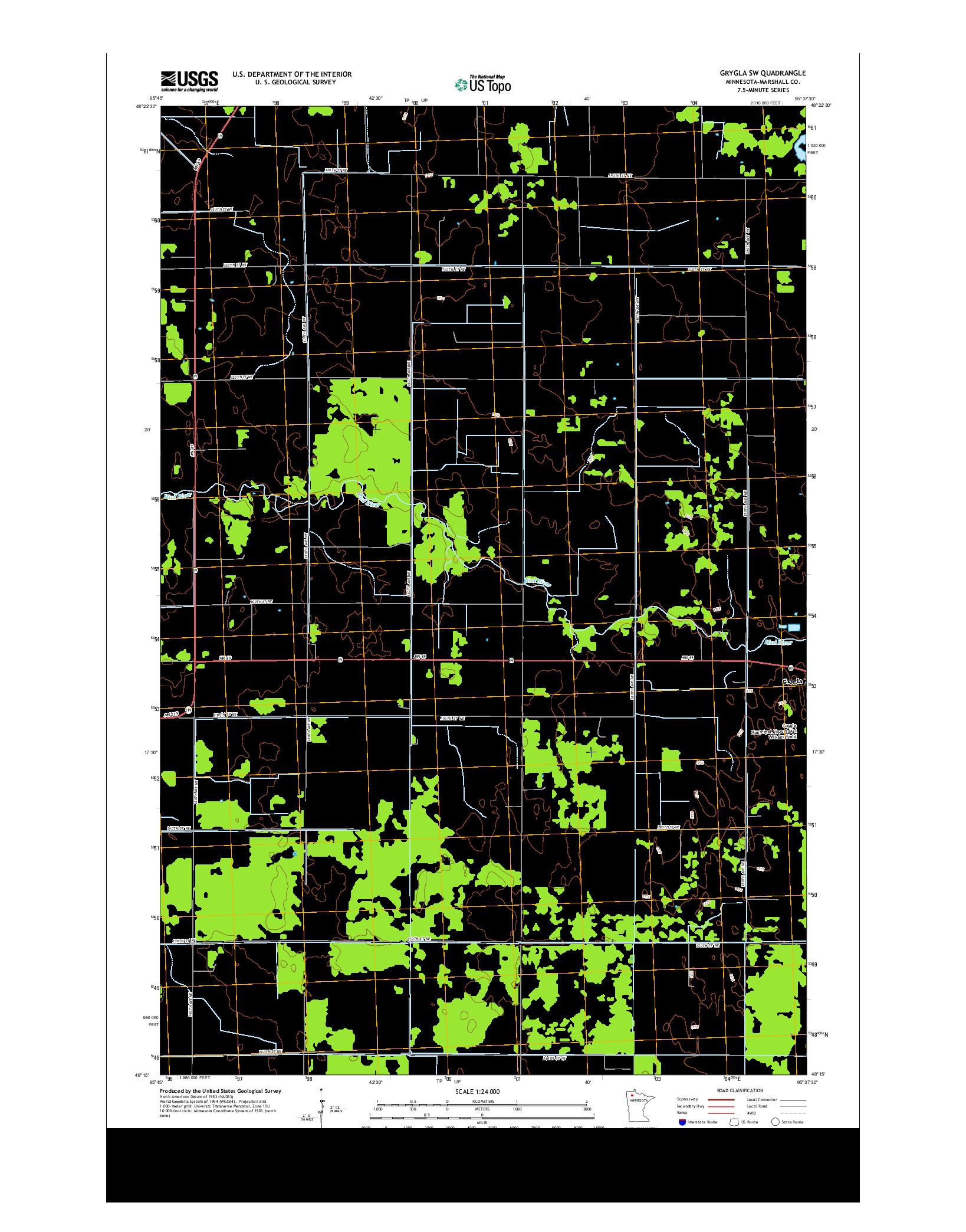 USGS US TOPO 7.5-MINUTE MAP FOR GRYGLA SW, MN 2013