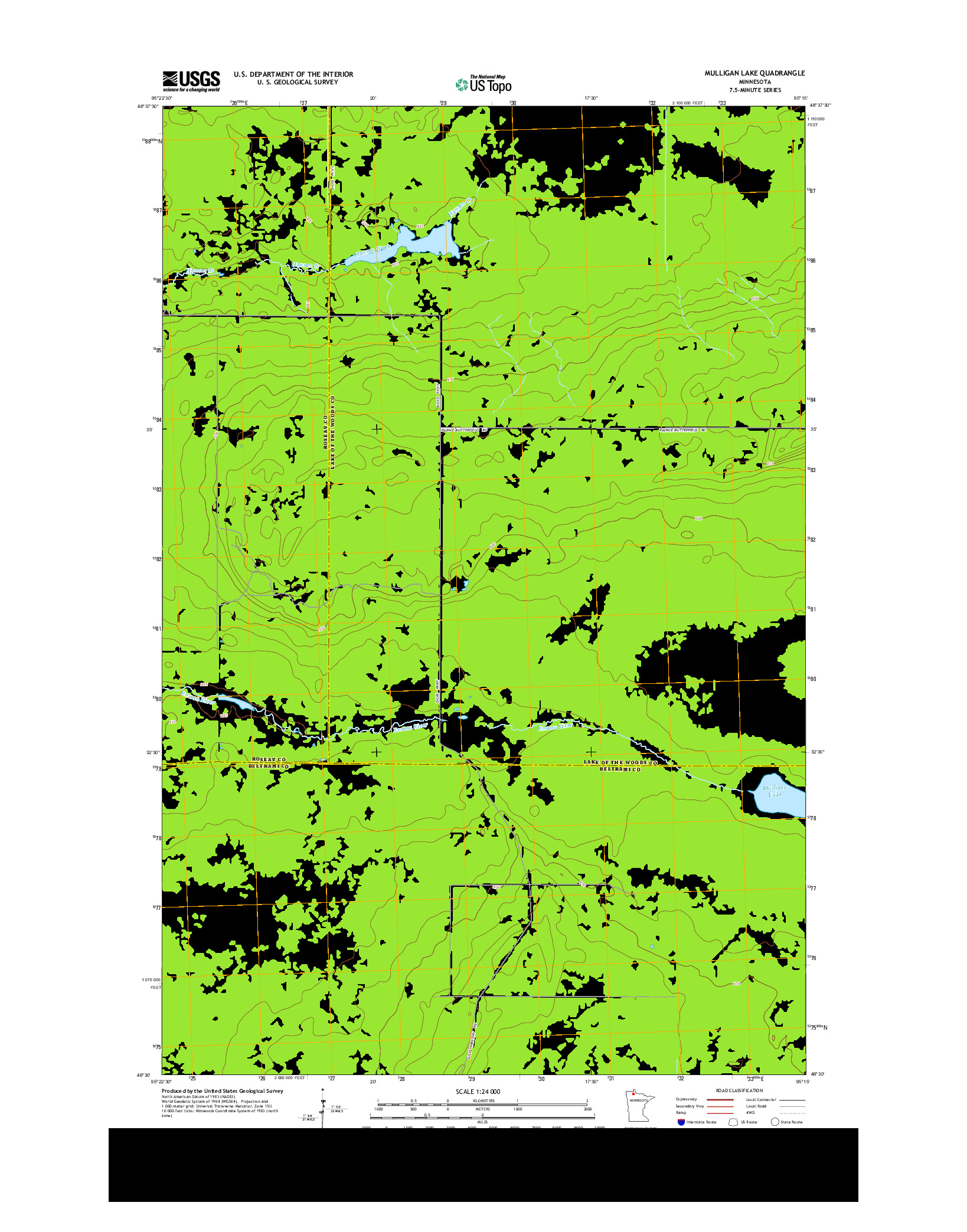 USGS US TOPO 7.5-MINUTE MAP FOR MULLIGAN LAKE, MN 2013