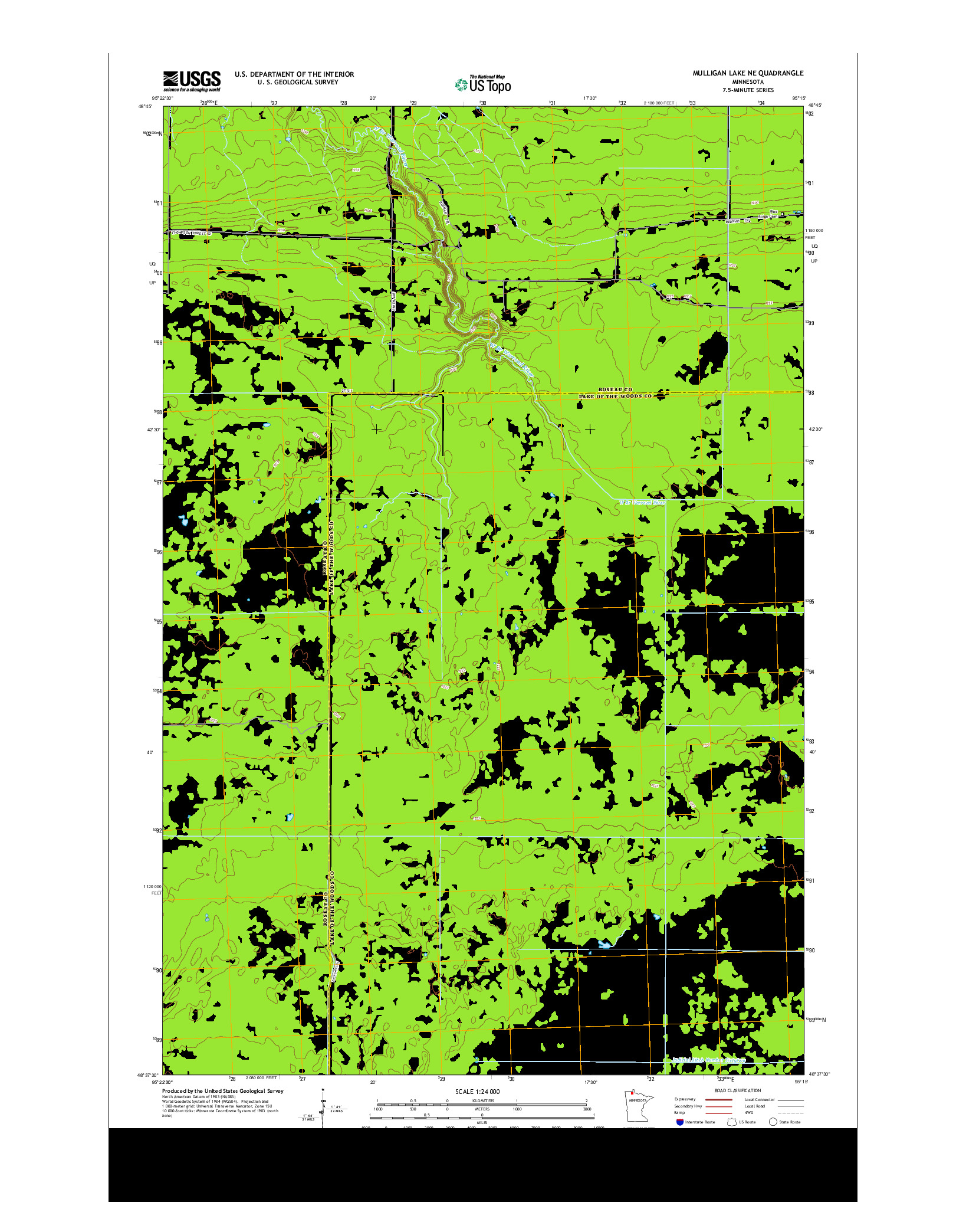 USGS US TOPO 7.5-MINUTE MAP FOR MULLIGAN LAKE NE, MN 2013