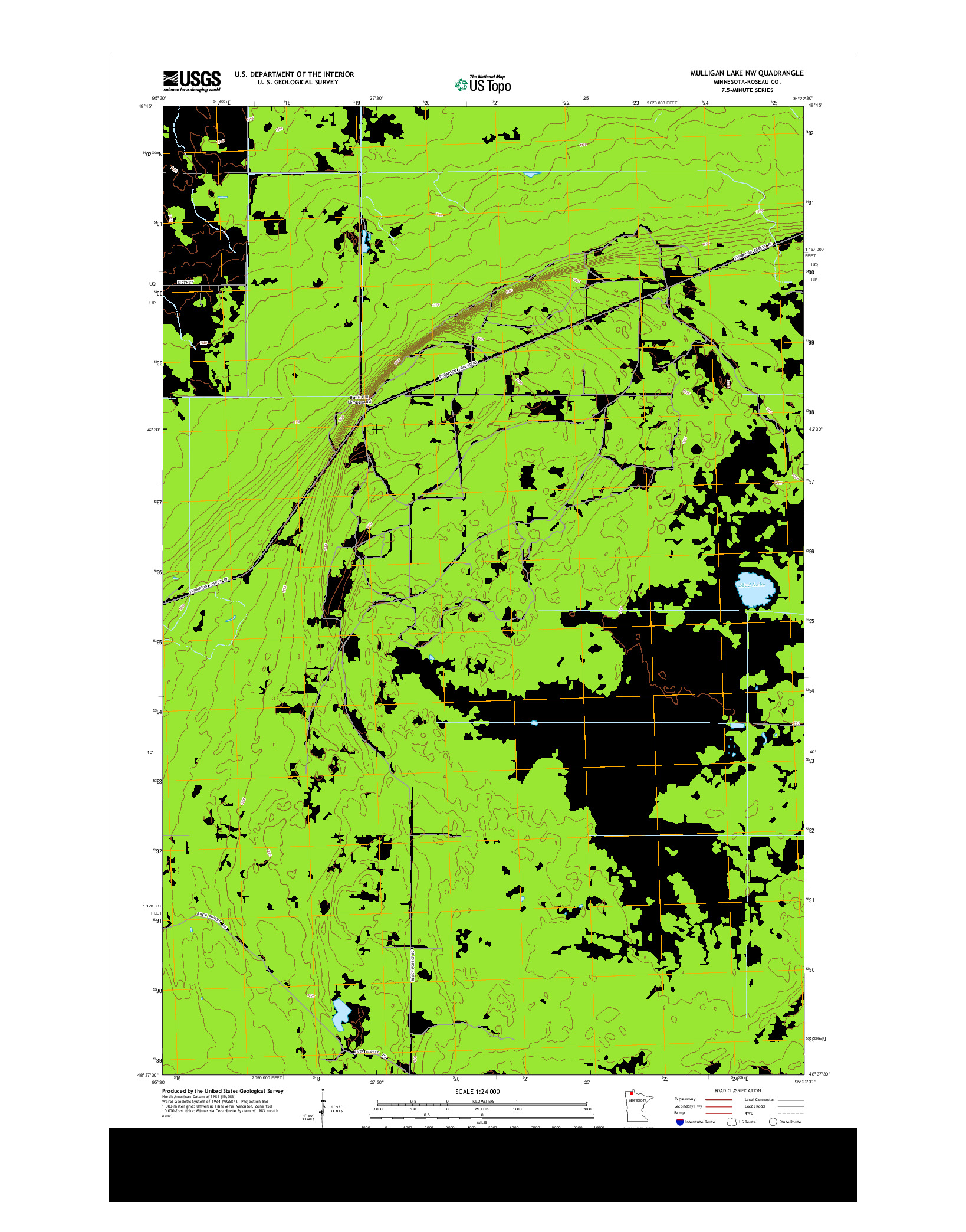 USGS US TOPO 7.5-MINUTE MAP FOR MULLIGAN LAKE NW, MN 2013