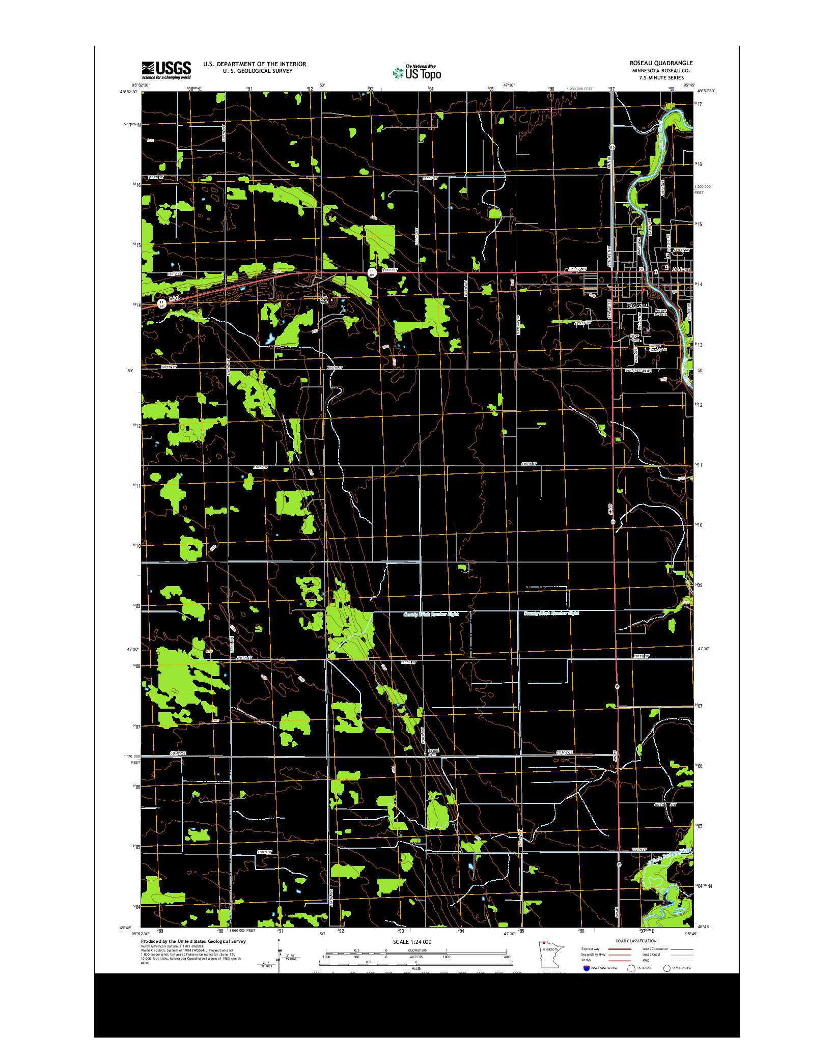 USGS US TOPO 7.5-MINUTE MAP FOR ROSEAU, MN 2013