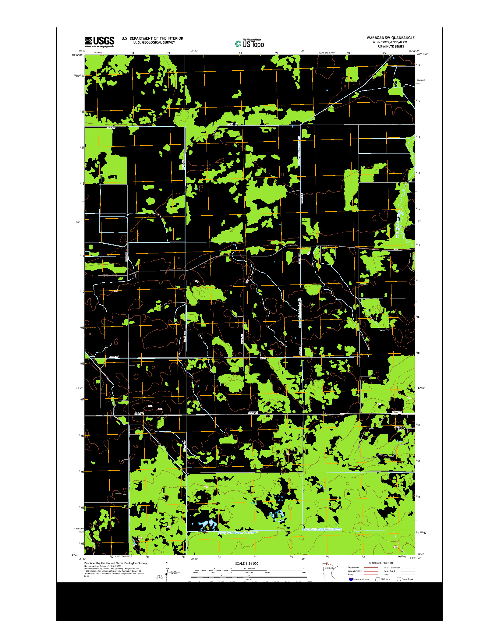 USGS US TOPO 7.5-MINUTE MAP FOR WARROAD SW, MN 2013