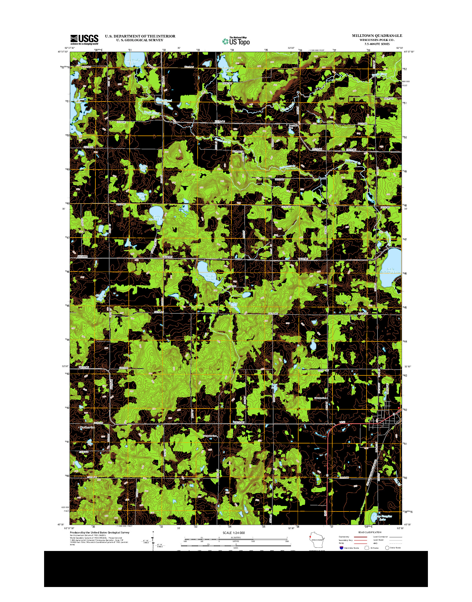 USGS US TOPO 7.5-MINUTE MAP FOR MILLTOWN, WI 2013