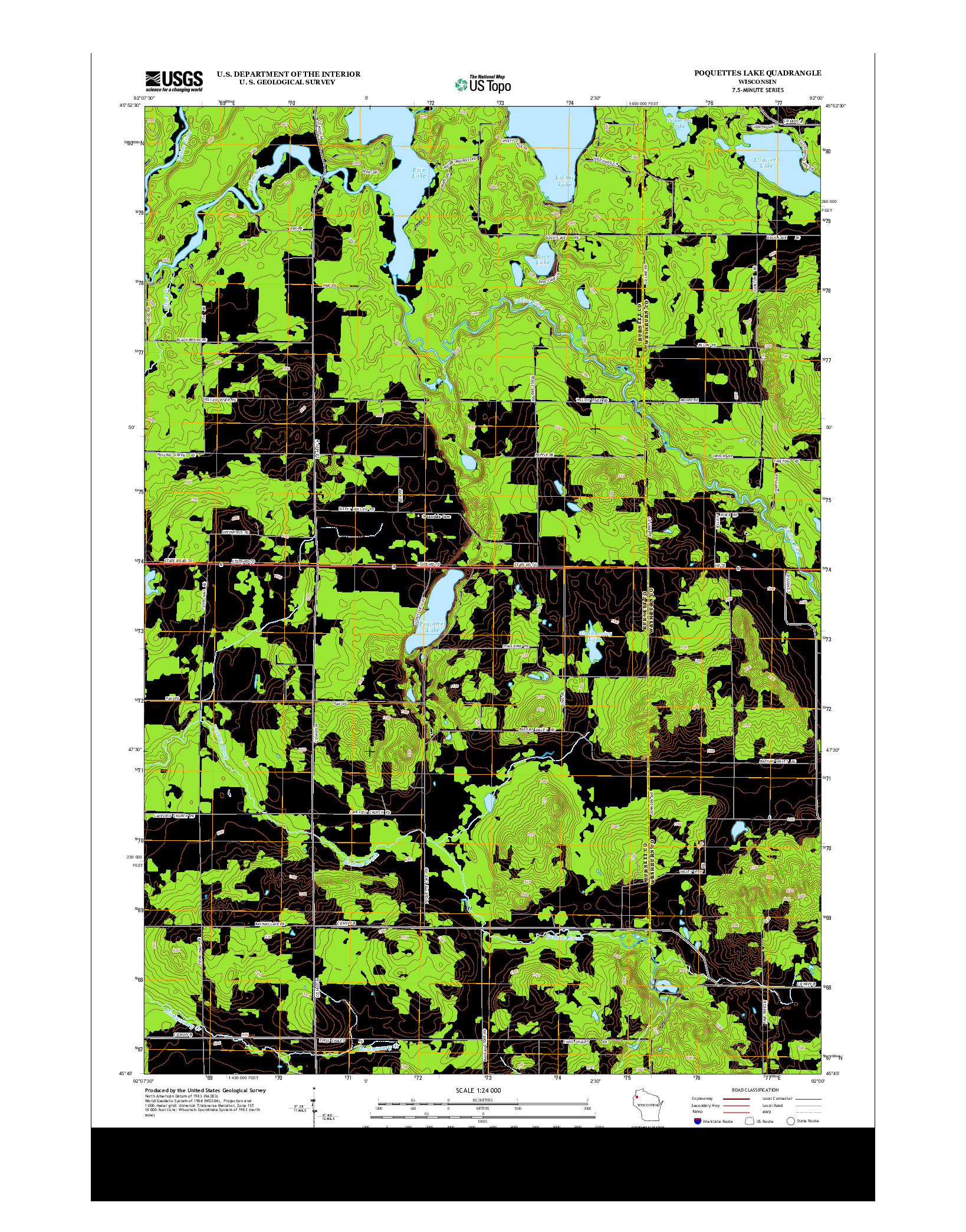USGS US TOPO 7.5-MINUTE MAP FOR POQUETTES LAKE, WI 2013