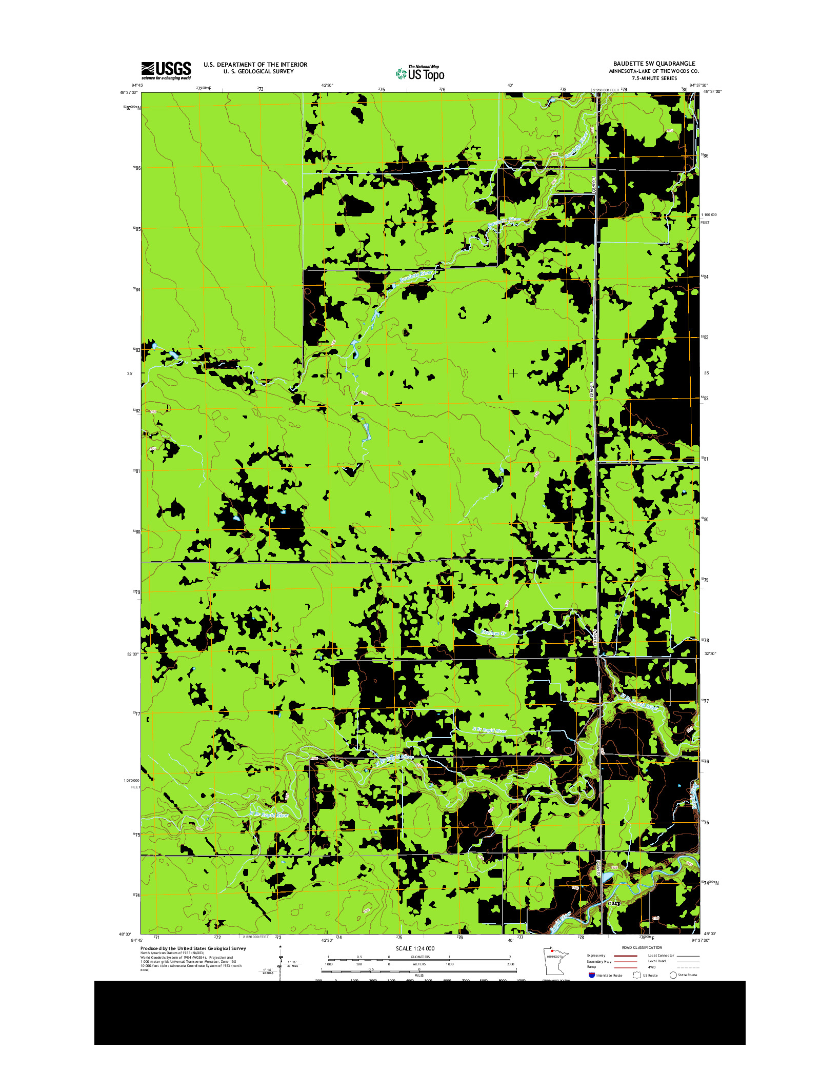 USGS US TOPO 7.5-MINUTE MAP FOR BAUDETTE SW, MN 2013