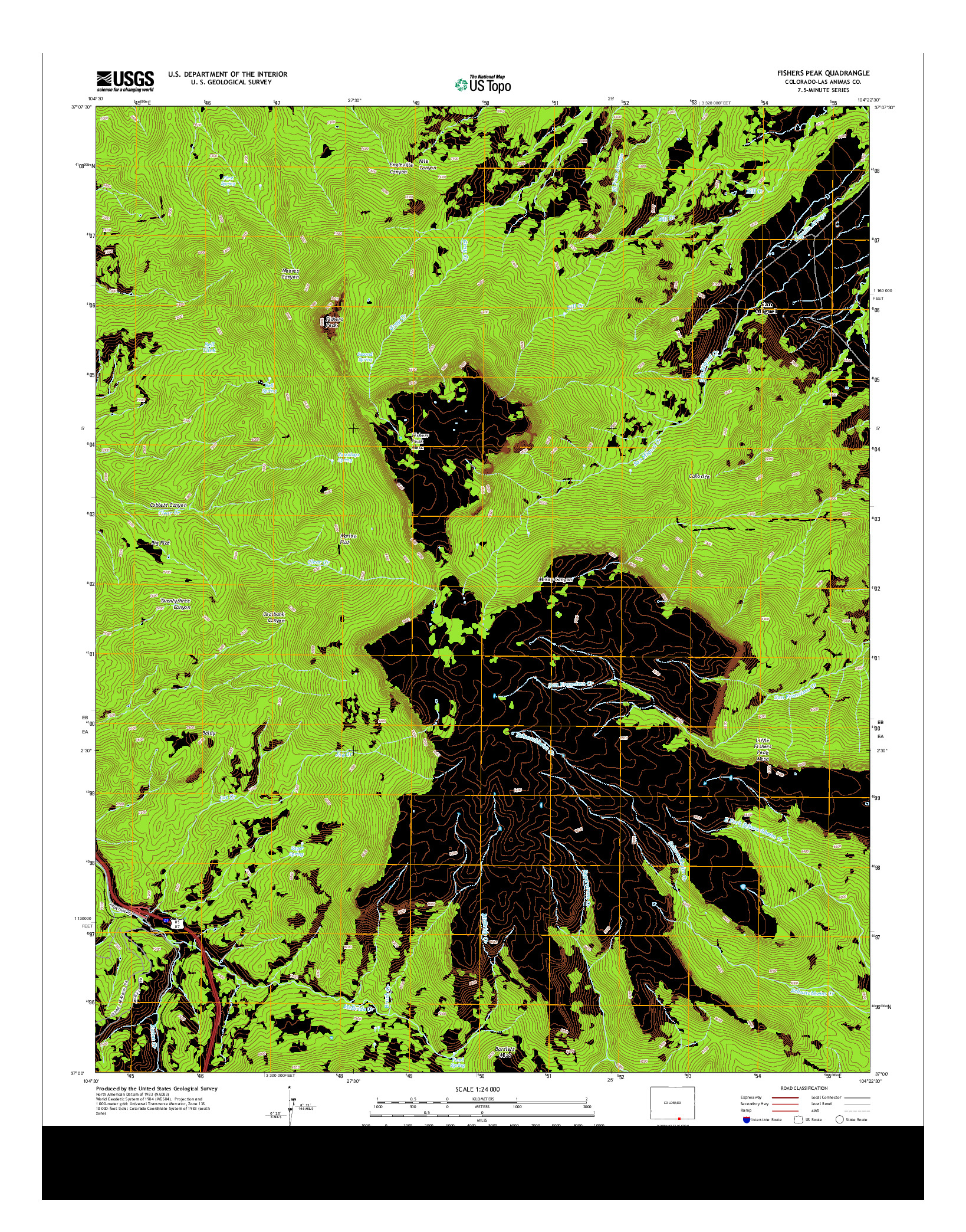 USGS US TOPO 7.5-MINUTE MAP FOR FISHERS PEAK, CO 2013