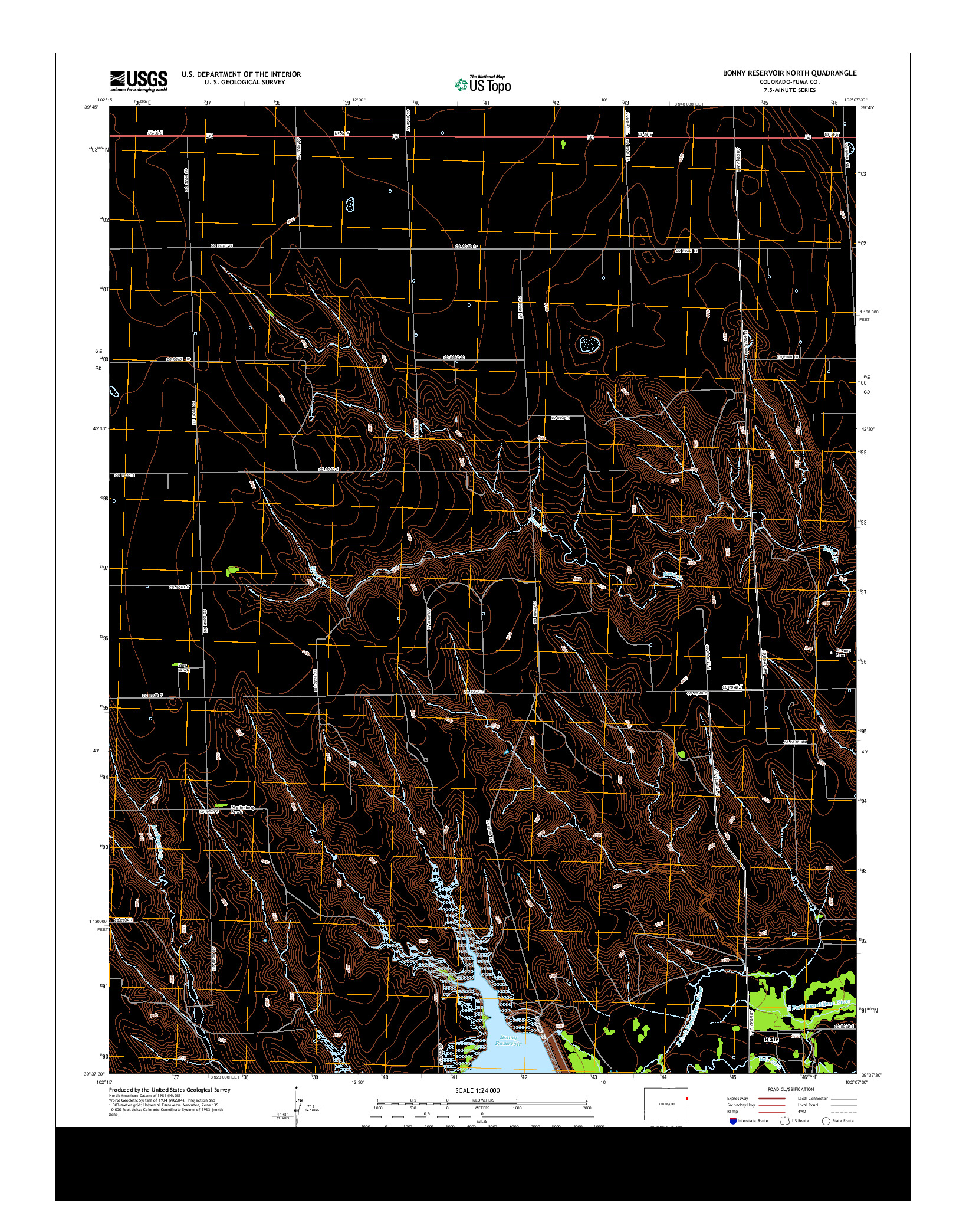 USGS US TOPO 7.5-MINUTE MAP FOR BONNY RESERVOIR NORTH, CO 2013