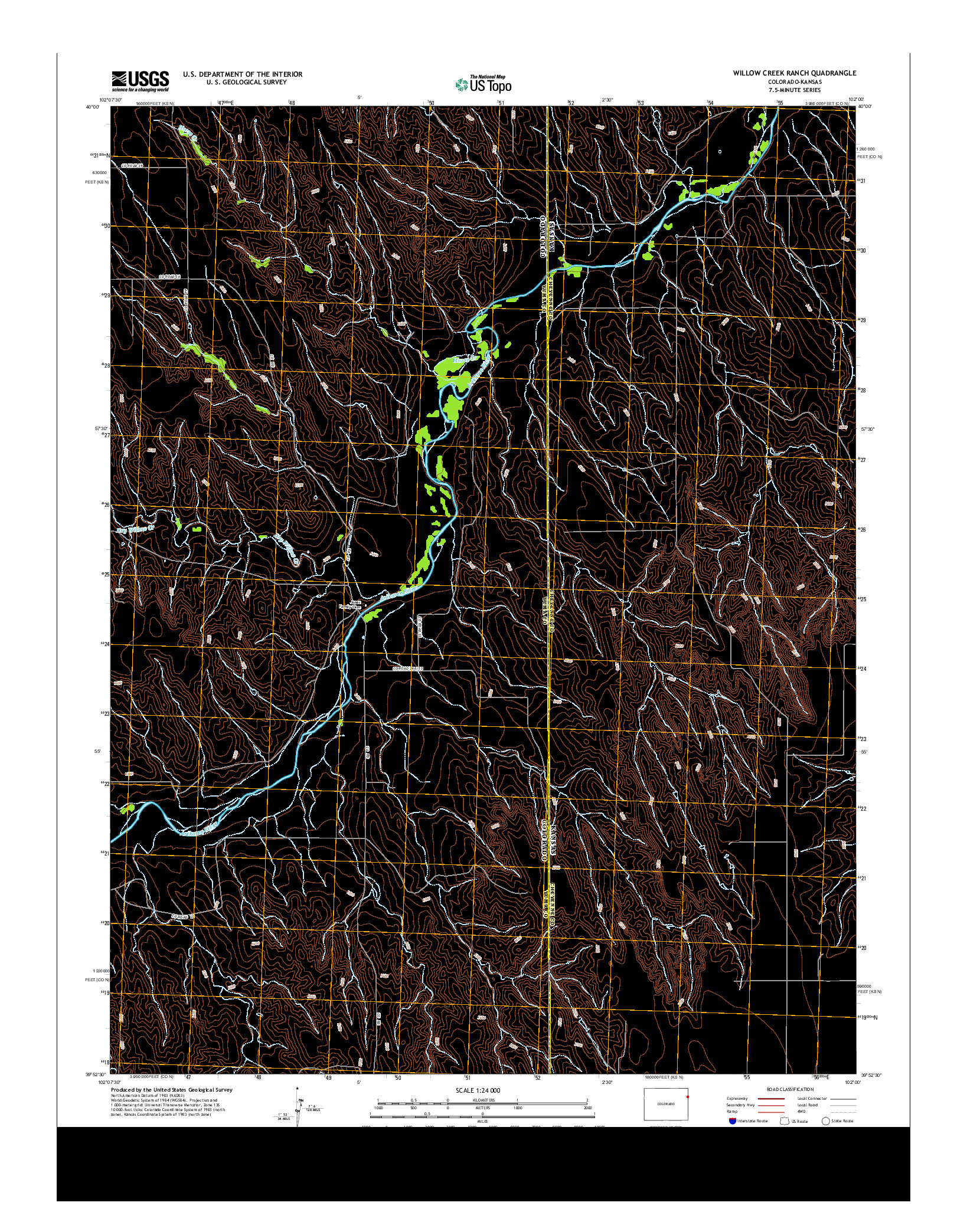 USGS US TOPO 7.5-MINUTE MAP FOR WILLOW CREEK RANCH, CO-KS 2013