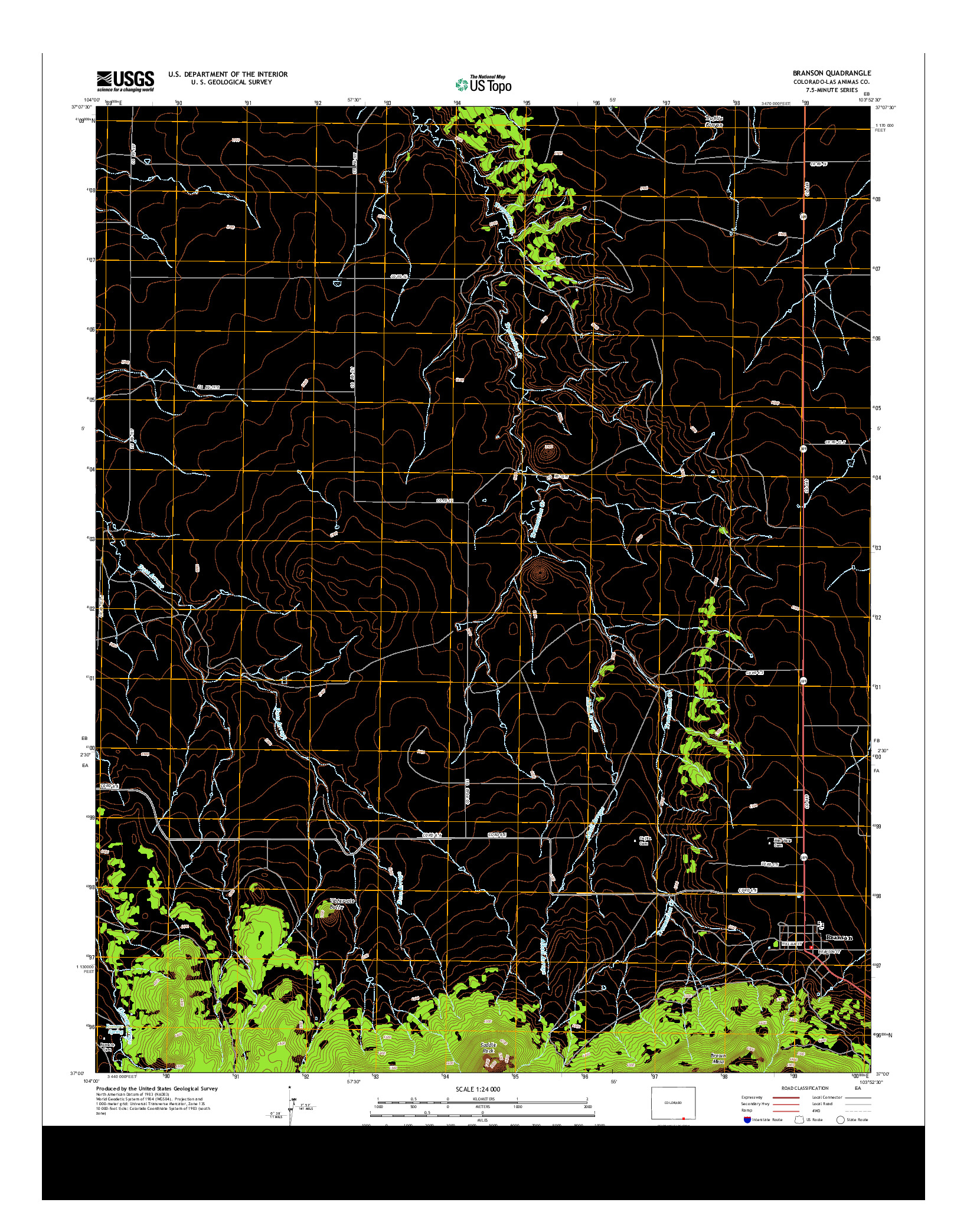 USGS US TOPO 7.5-MINUTE MAP FOR BRANSON, CO 2013