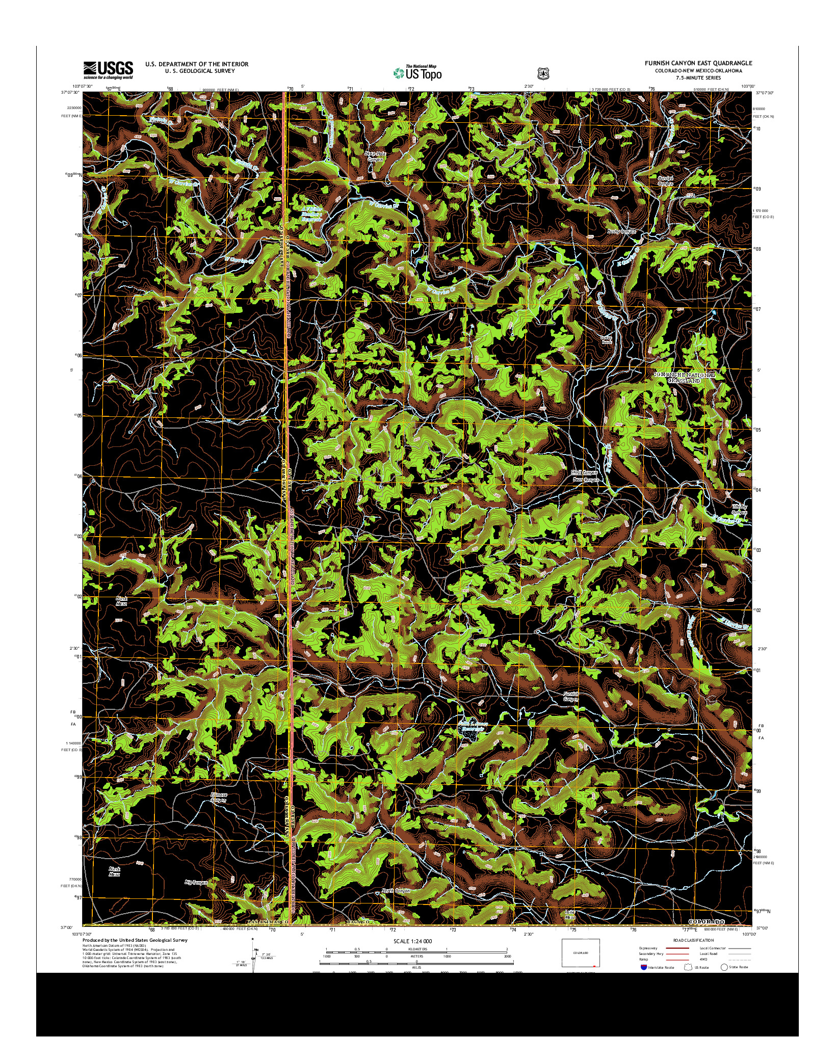 USGS US TOPO 7.5-MINUTE MAP FOR FURNISH CANYON EAST, CO-NM-OK 2013