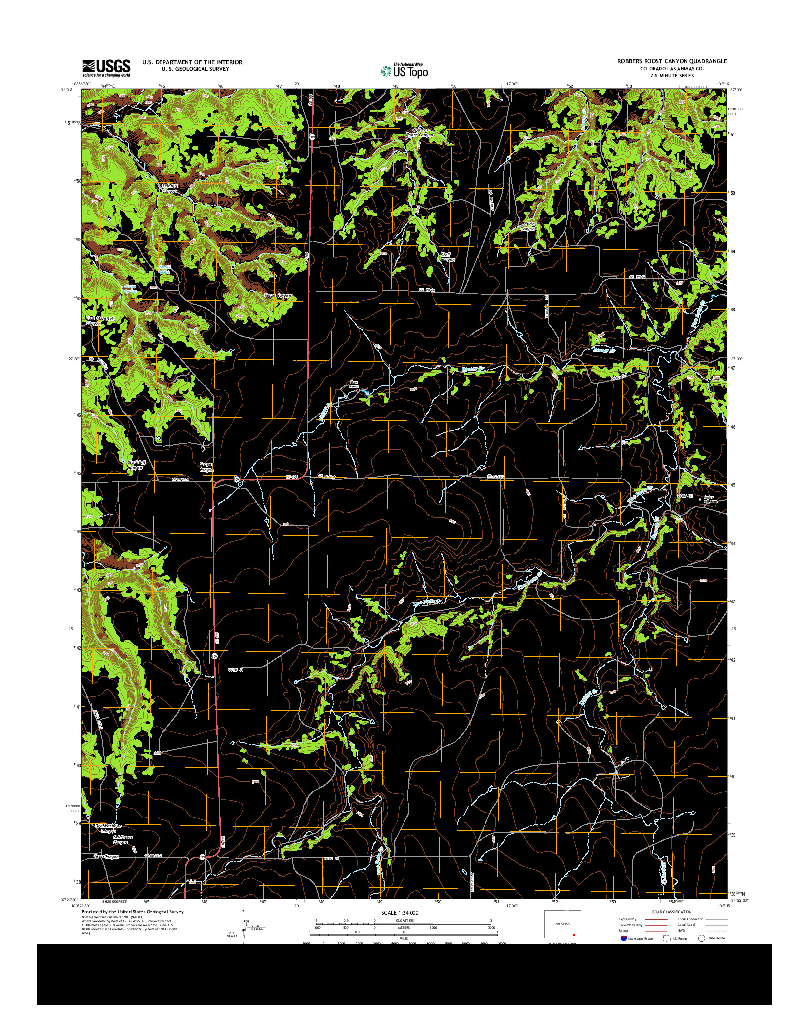 USGS US TOPO 7.5-MINUTE MAP FOR ROBBERS ROOST CANYON, CO 2013