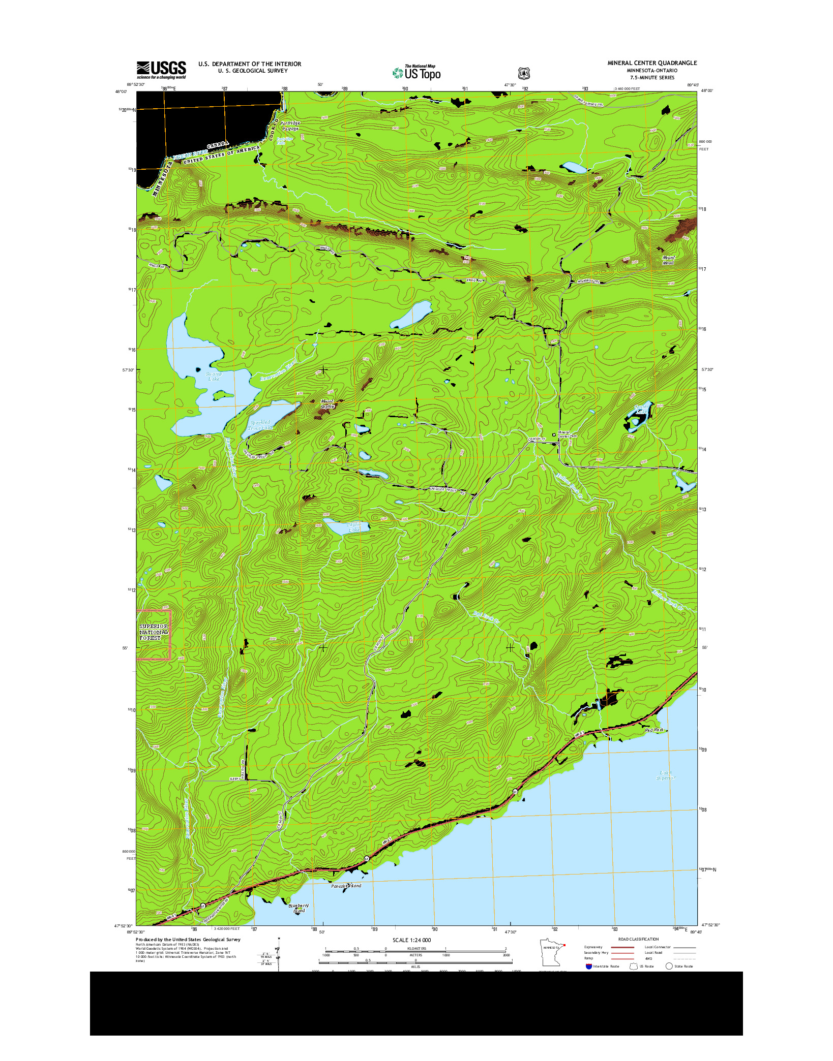 USGS US TOPO 7.5-MINUTE MAP FOR MINERAL CENTER, MN-ON 2013