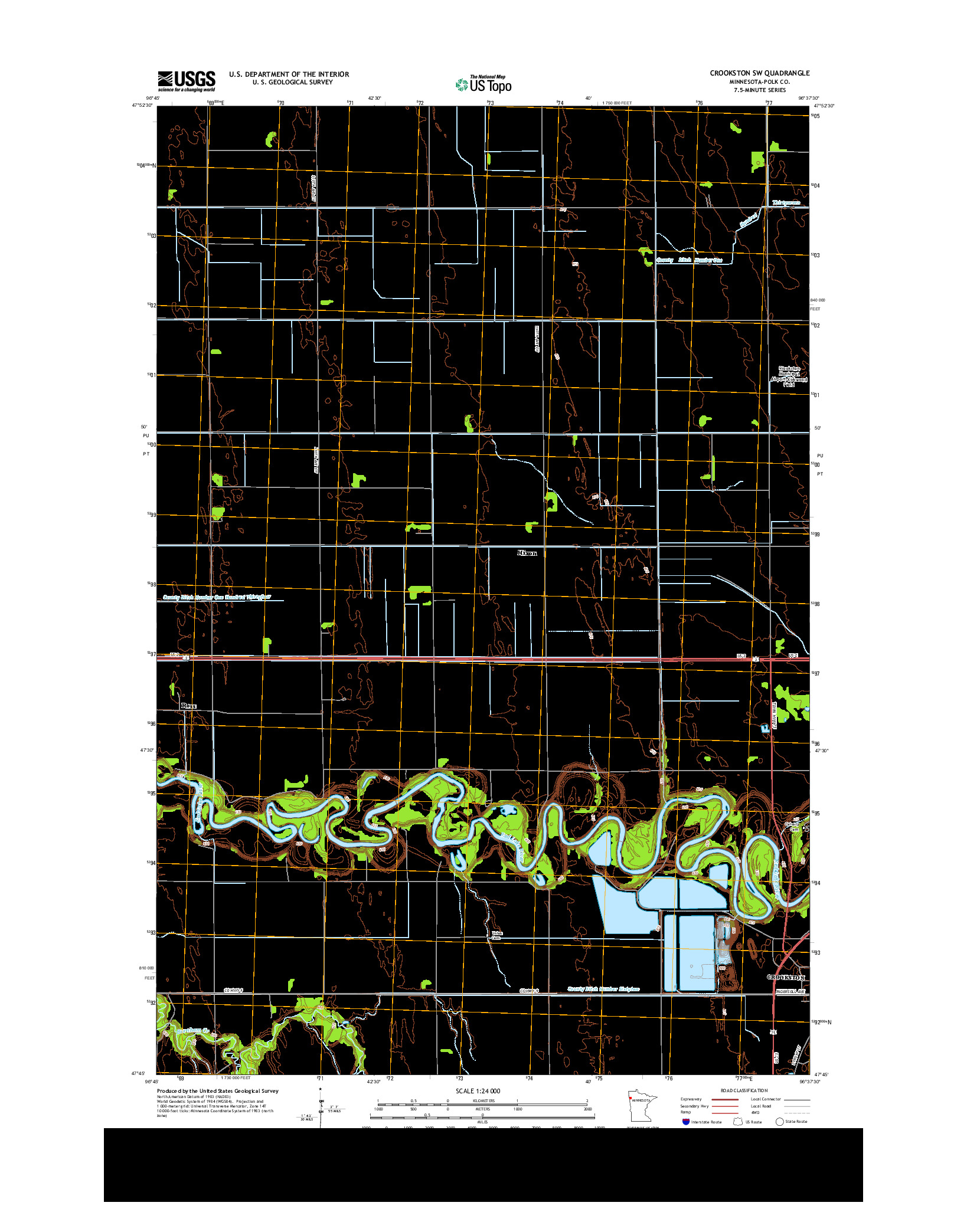 USGS US TOPO 7.5-MINUTE MAP FOR CROOKSTON SW, MN 2013