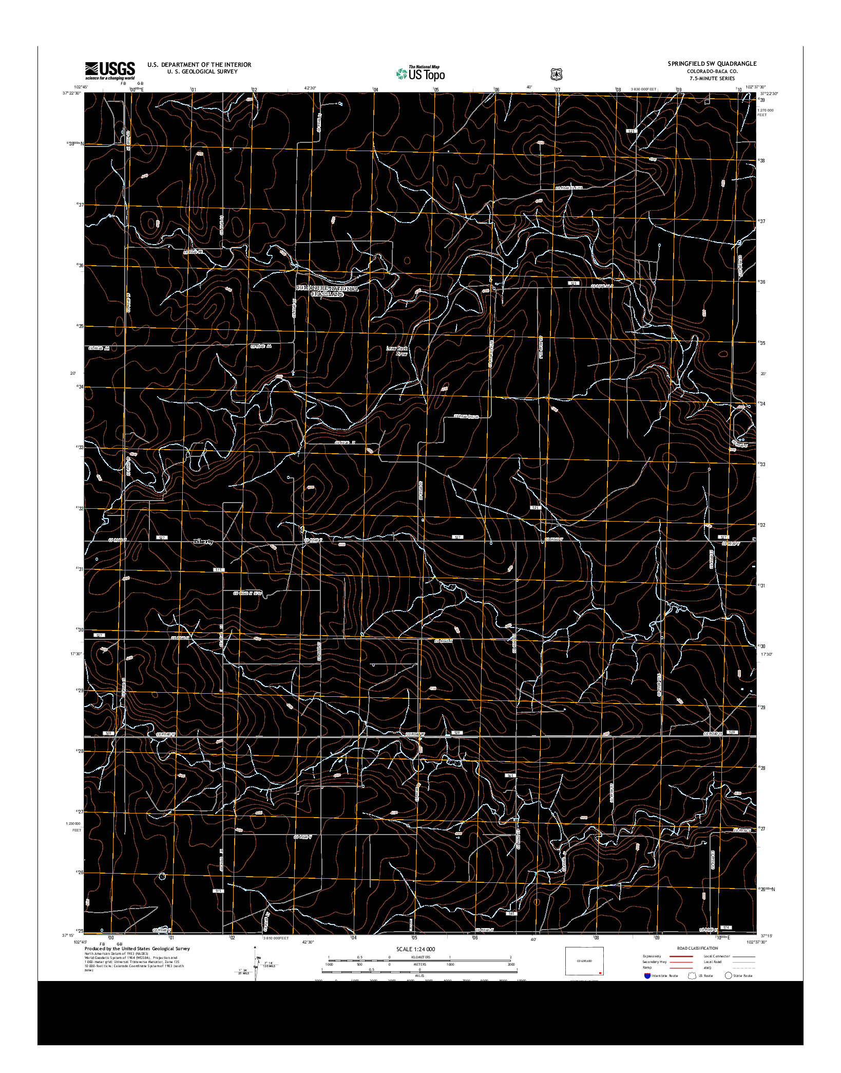 USGS US TOPO 7.5-MINUTE MAP FOR SPRINGFIELD SW, CO 2013