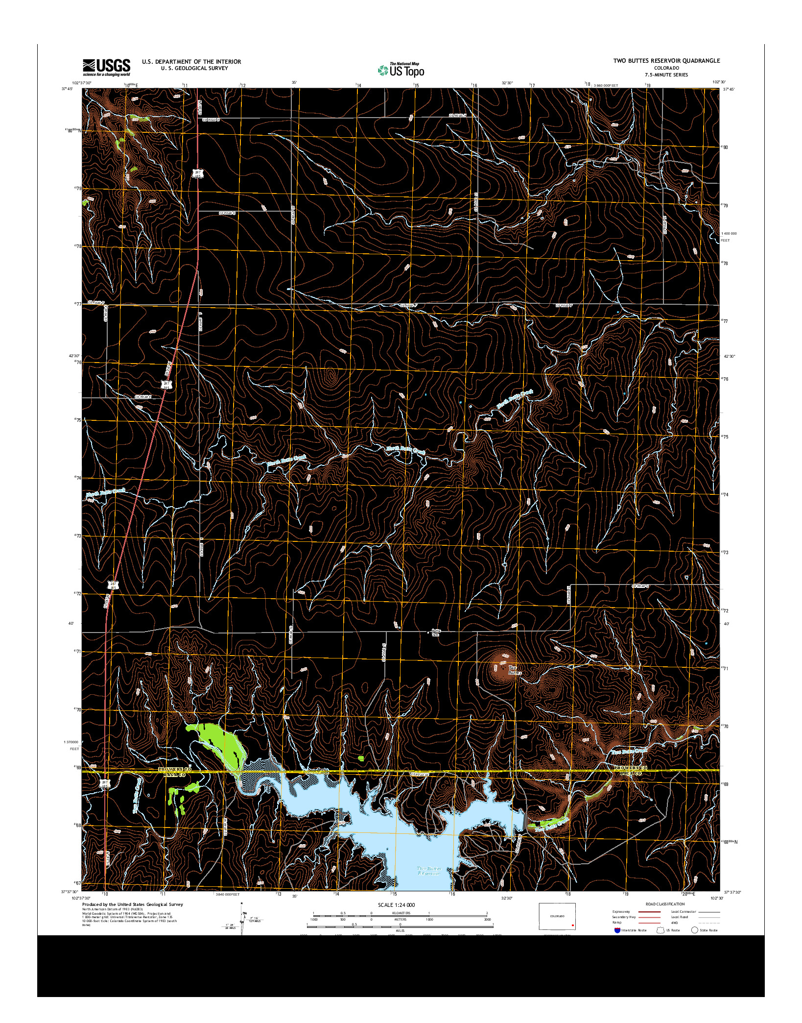 USGS US TOPO 7.5-MINUTE MAP FOR TWO BUTTES RESERVOIR, CO 2013