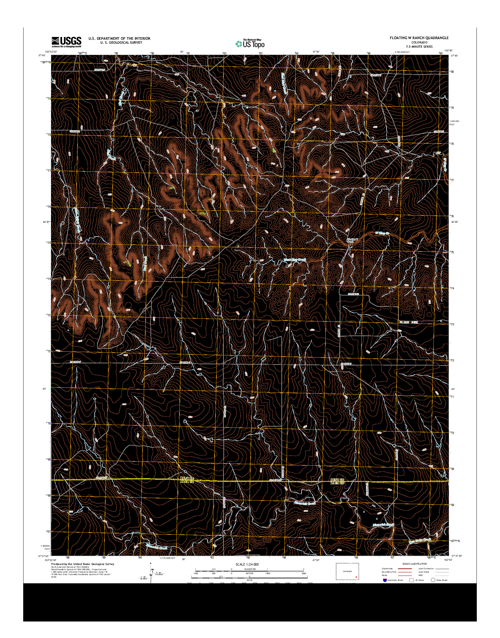 USGS US TOPO 7.5-MINUTE MAP FOR FLOATING W RANCH, CO 2013