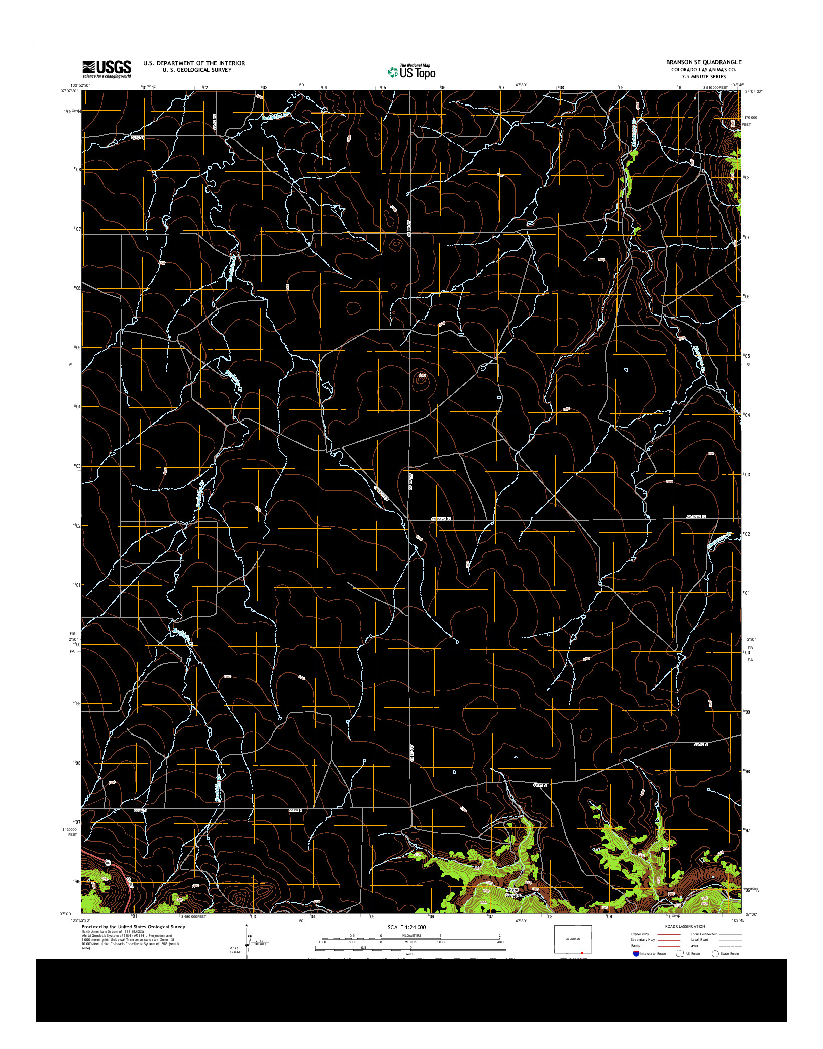 USGS US TOPO 7.5-MINUTE MAP FOR BRANSON SE, CO 2013