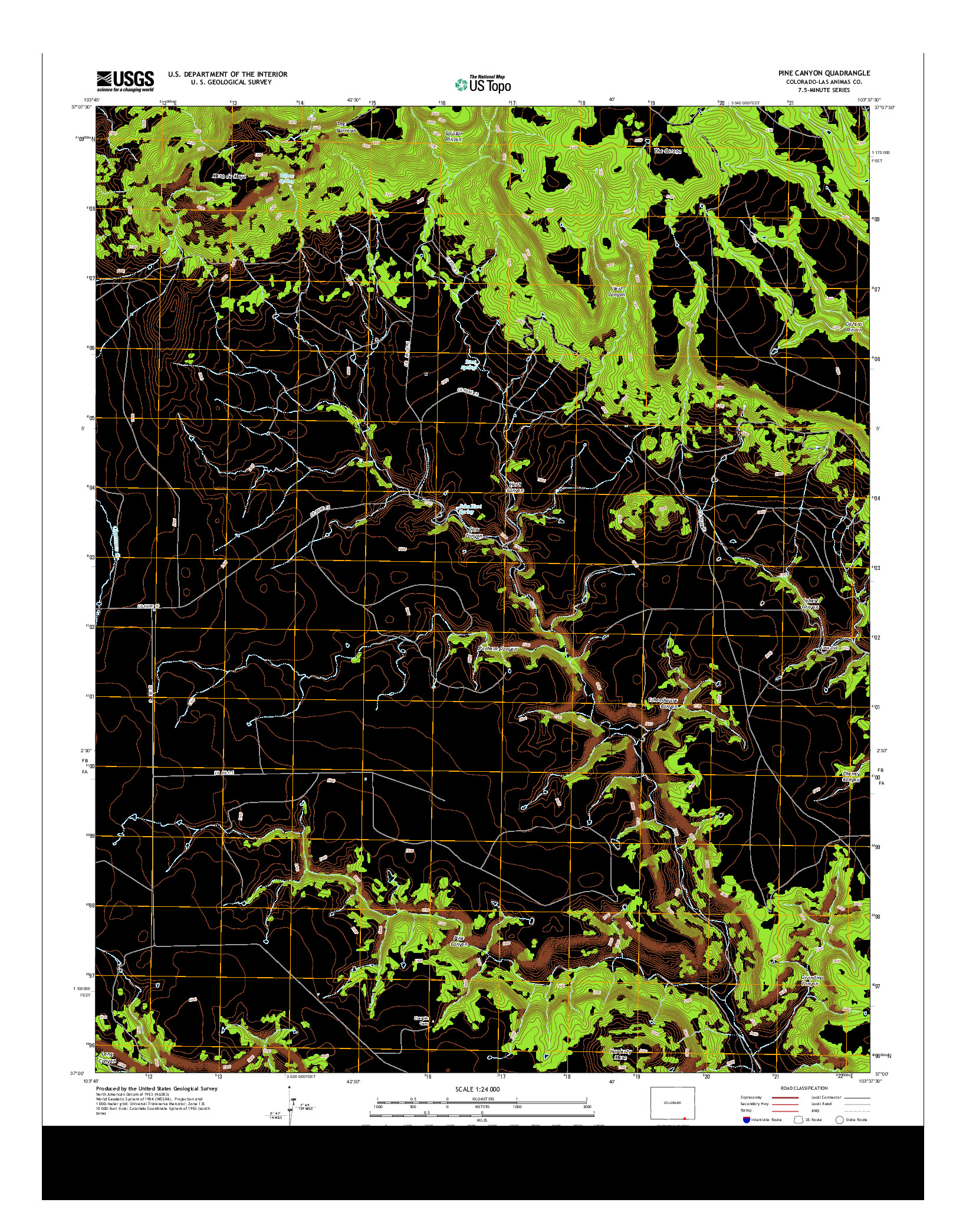 USGS US TOPO 7.5-MINUTE MAP FOR PINE CANYON, CO 2013