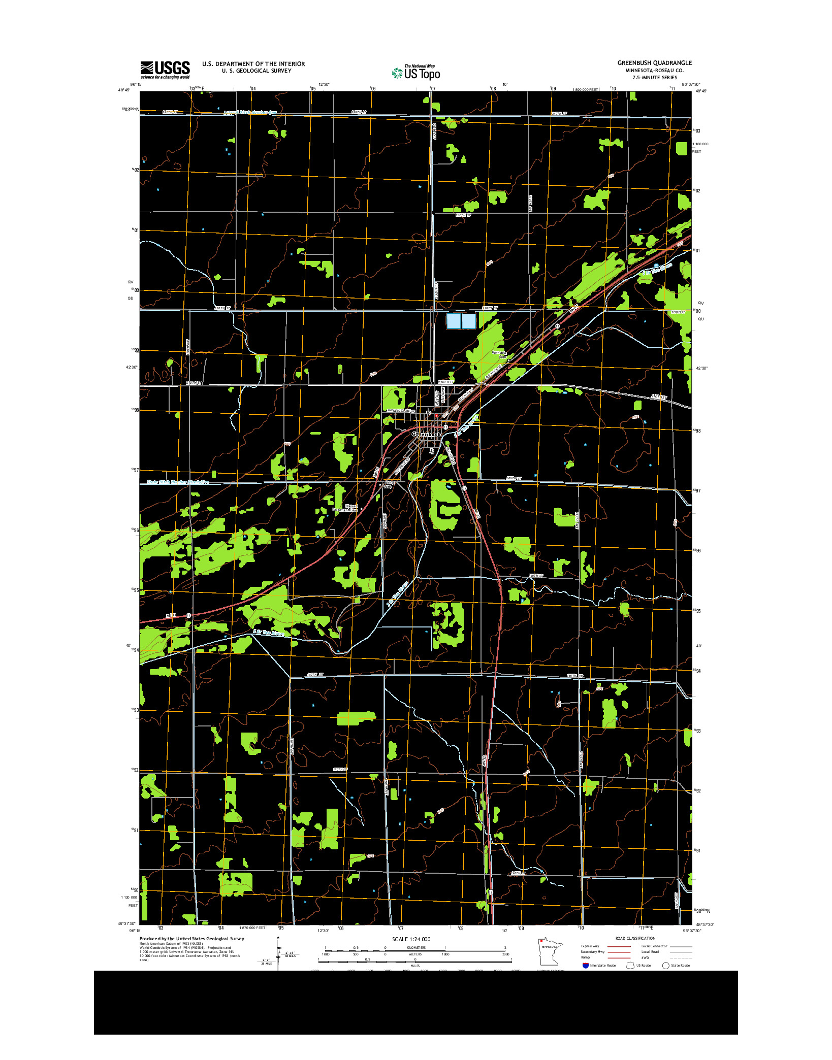 USGS US TOPO 7.5-MINUTE MAP FOR GREENBUSH, MN 2013