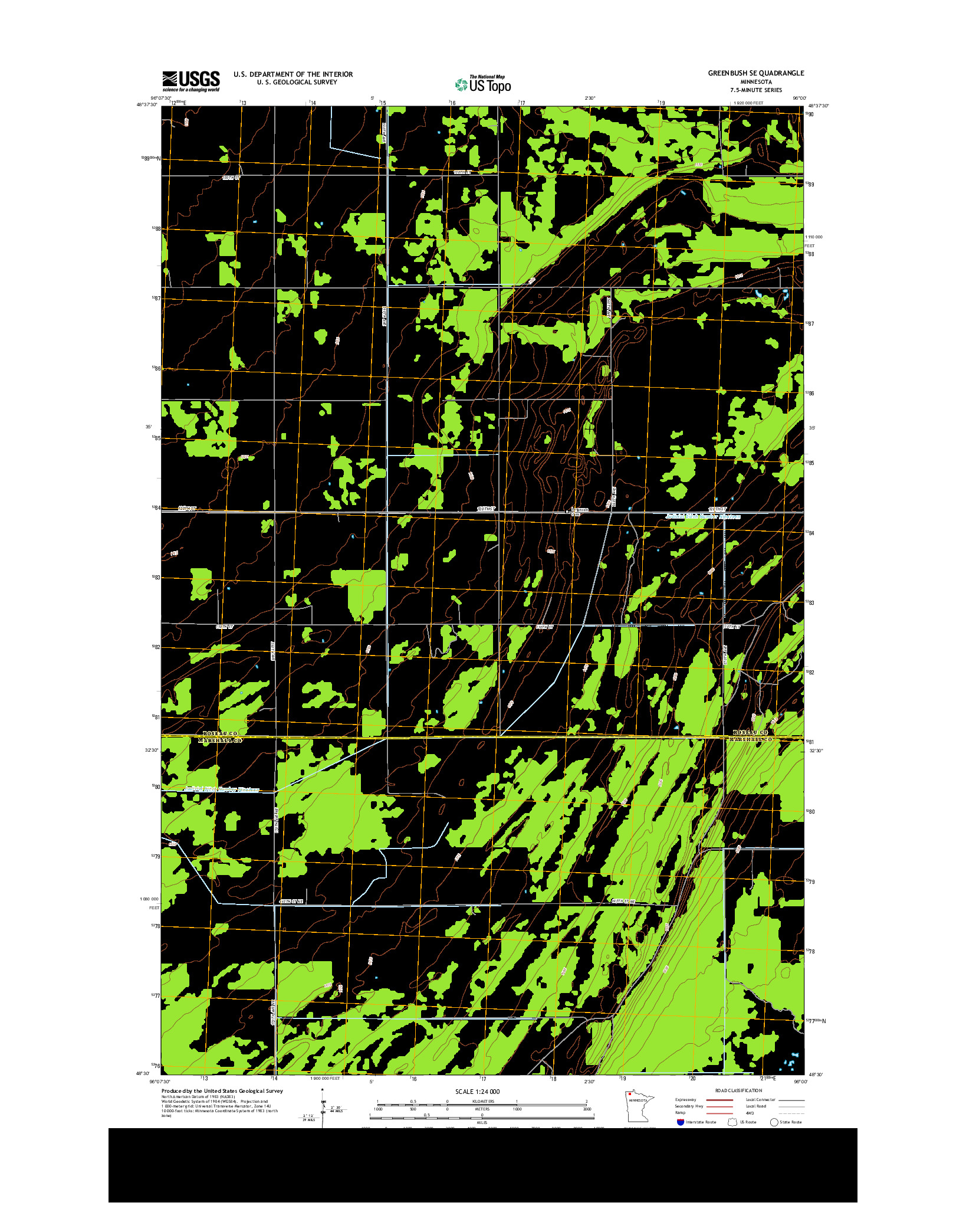 USGS US TOPO 7.5-MINUTE MAP FOR GREENBUSH SE, MN 2013