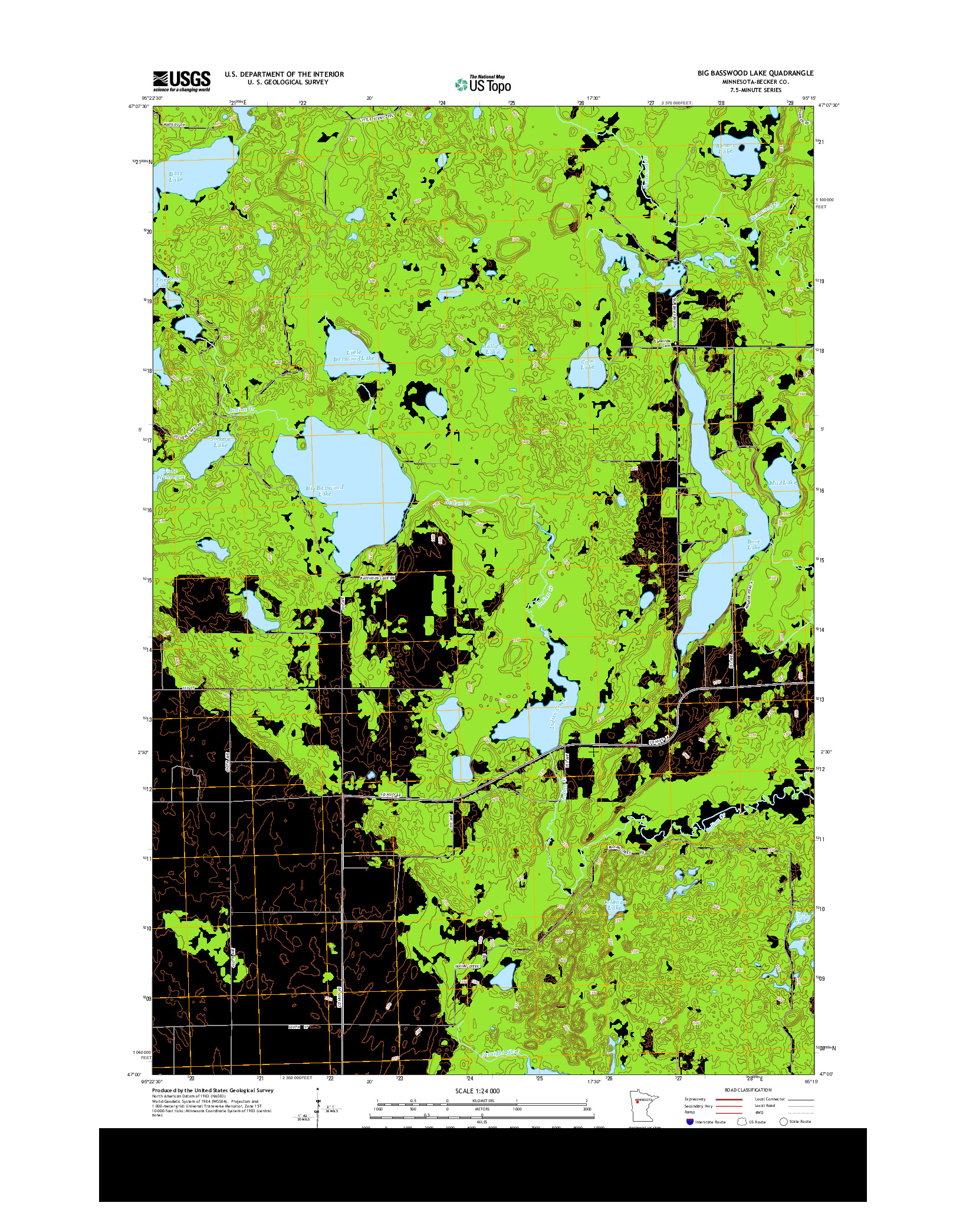 USGS US TOPO 7.5-MINUTE MAP FOR BIG BASSWOOD LAKE, MN 2013