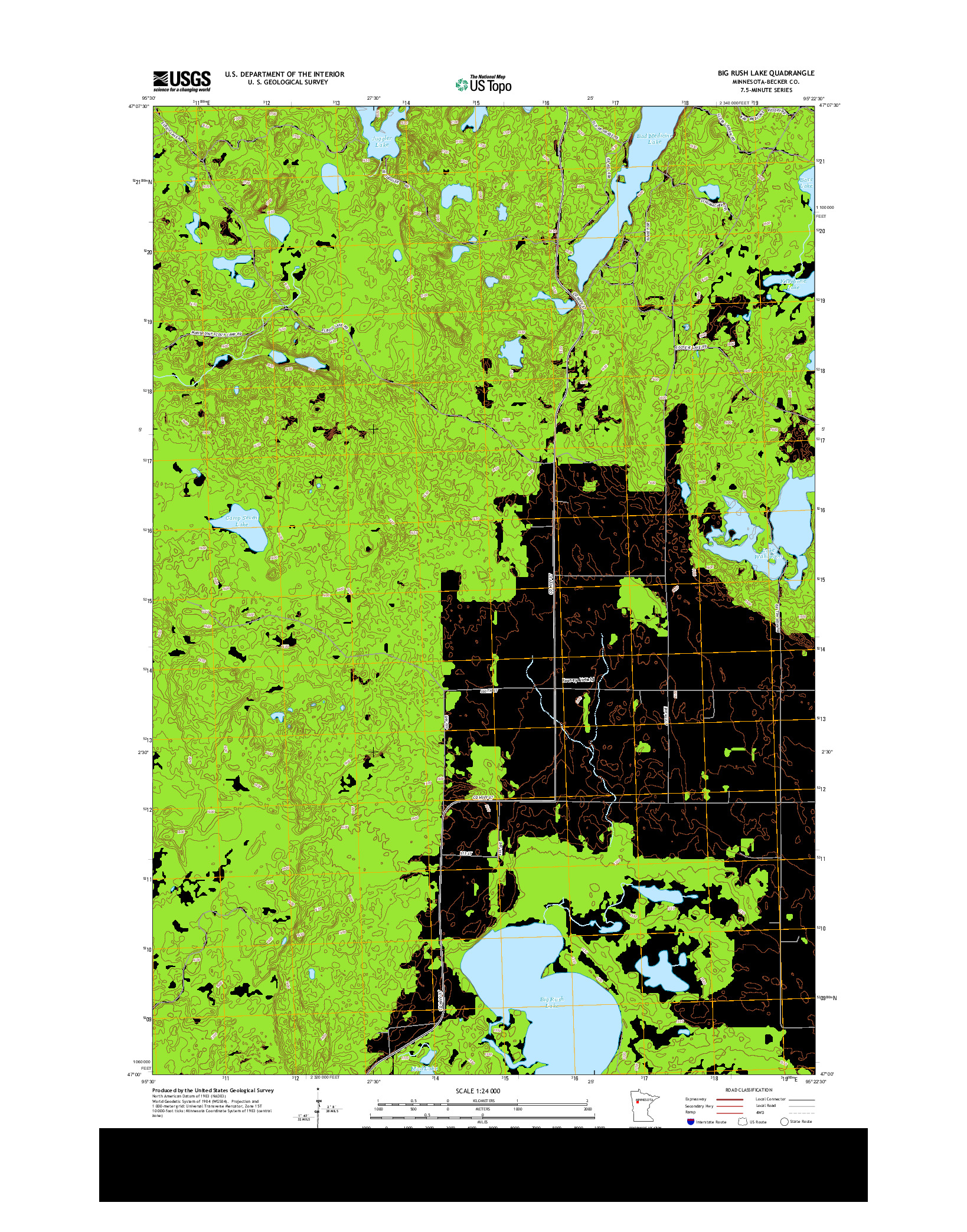 USGS US TOPO 7.5-MINUTE MAP FOR BIG RUSH LAKE, MN 2013