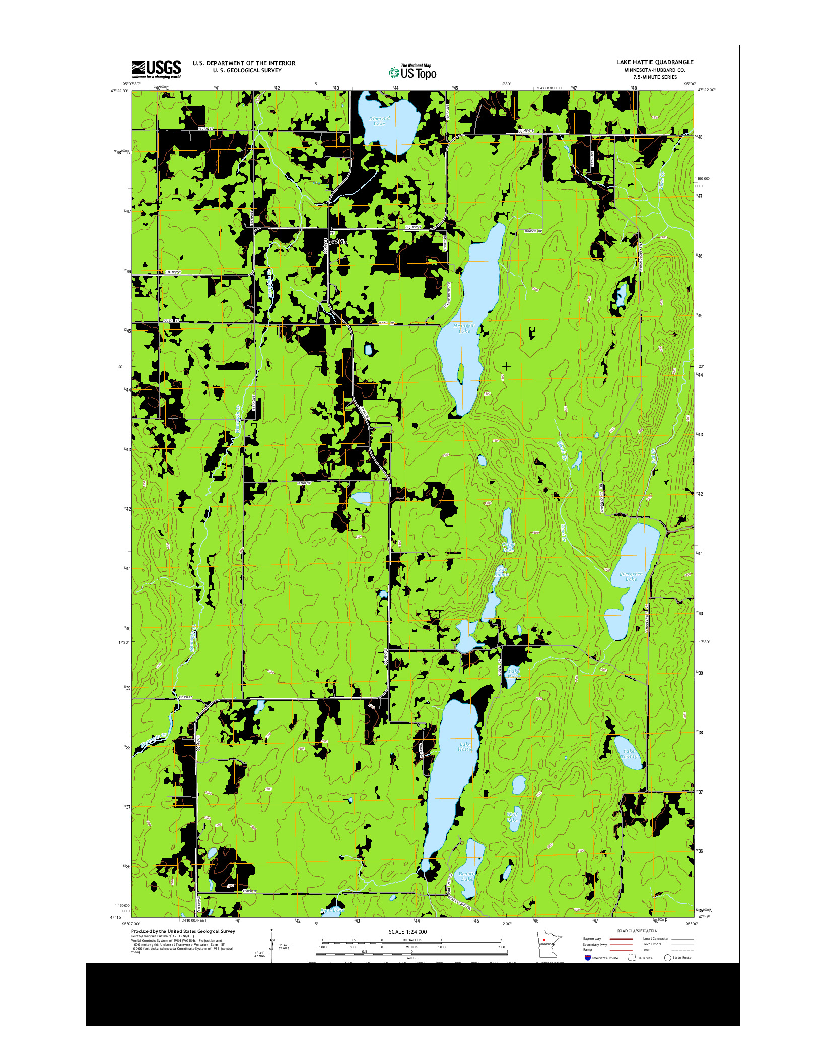 USGS US TOPO 7.5-MINUTE MAP FOR LAKE HATTIE, MN 2013