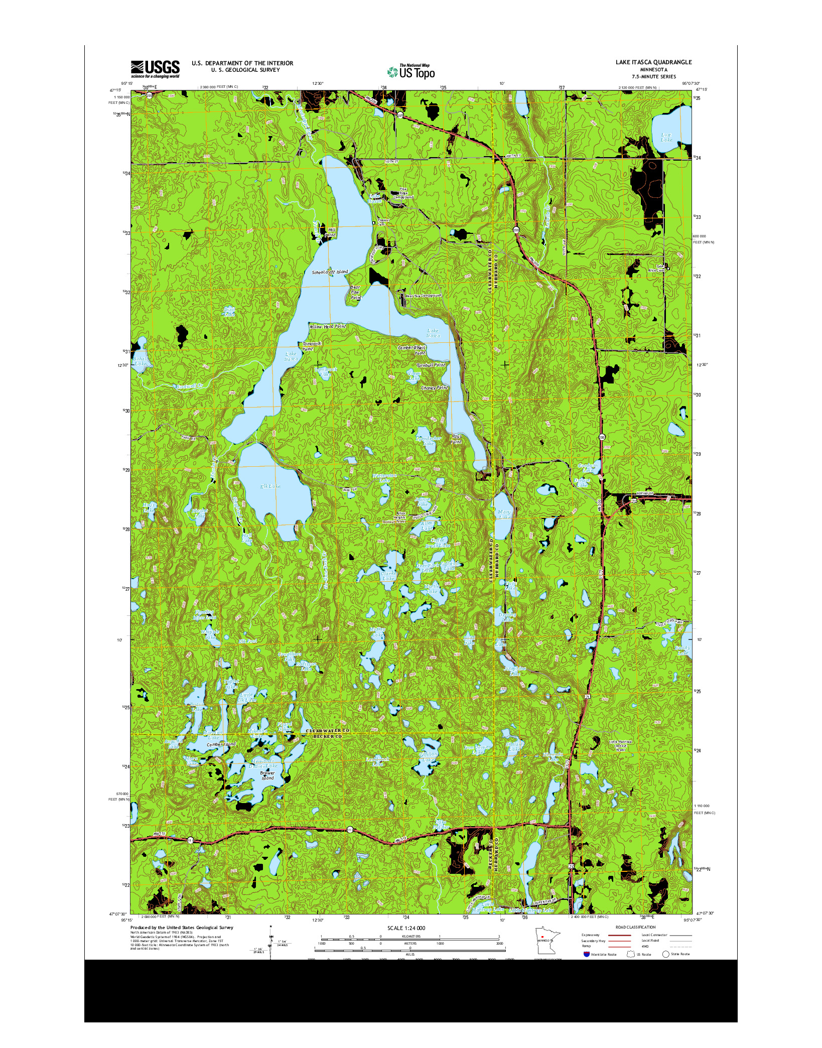 USGS US TOPO 7.5-MINUTE MAP FOR LAKE ITASCA, MN 2013