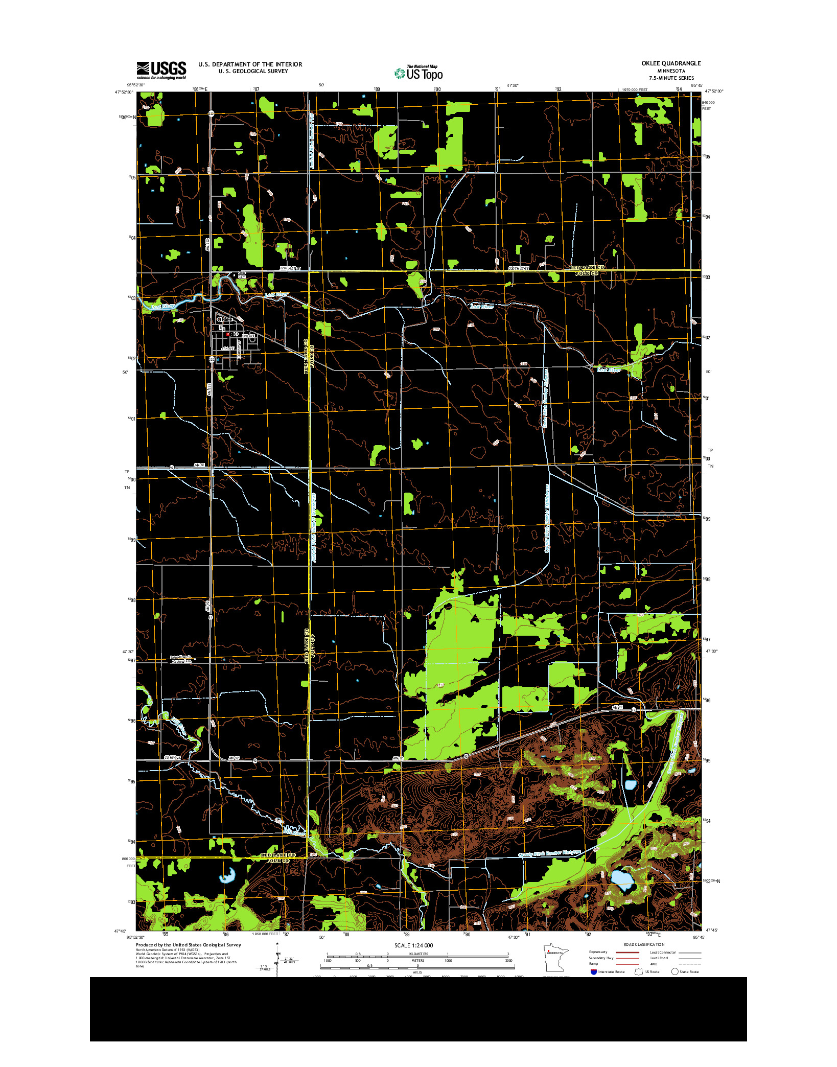 USGS US TOPO 7.5-MINUTE MAP FOR OKLEE, MN 2013