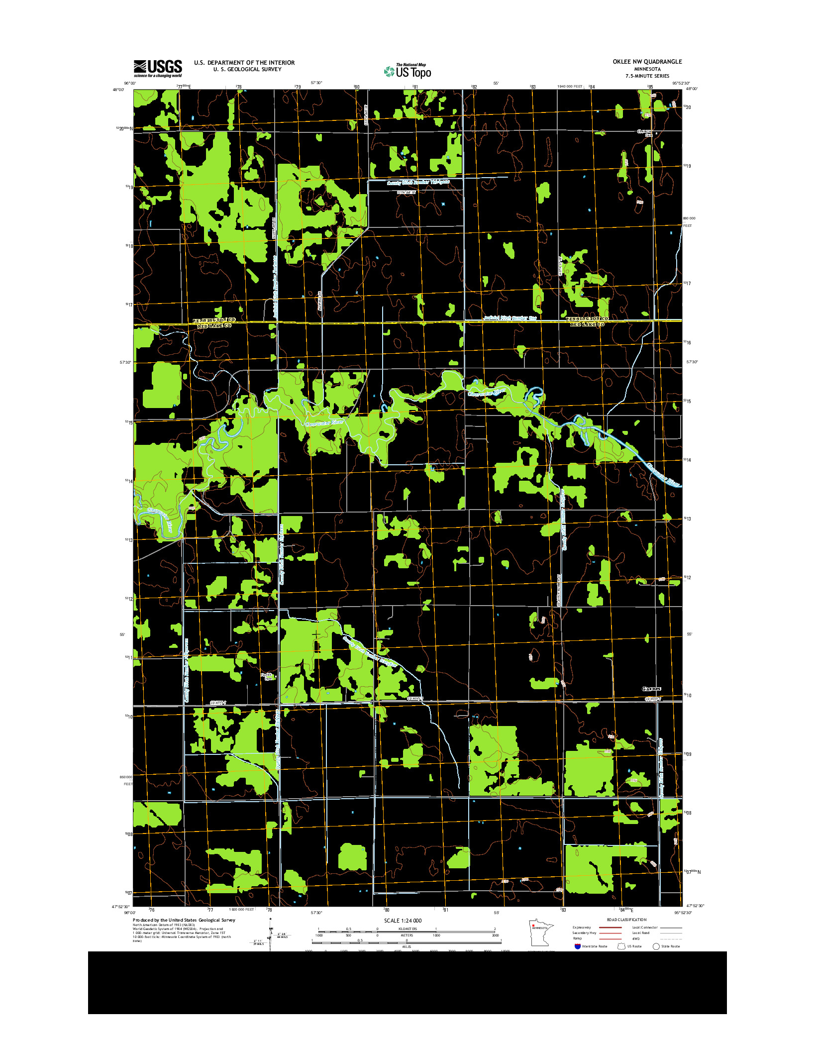 USGS US TOPO 7.5-MINUTE MAP FOR OKLEE NW, MN 2013