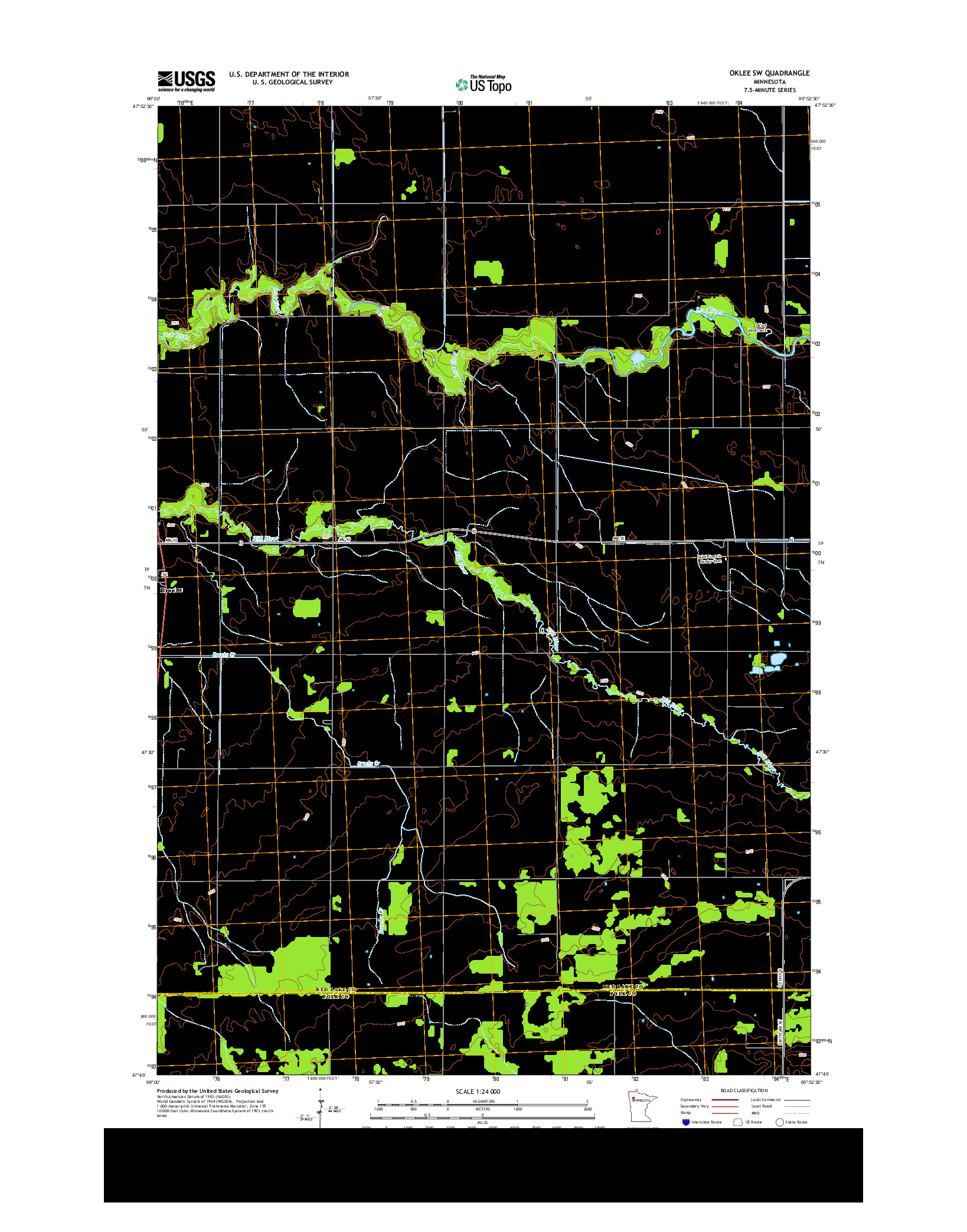 USGS US TOPO 7.5-MINUTE MAP FOR OKLEE SW, MN 2013