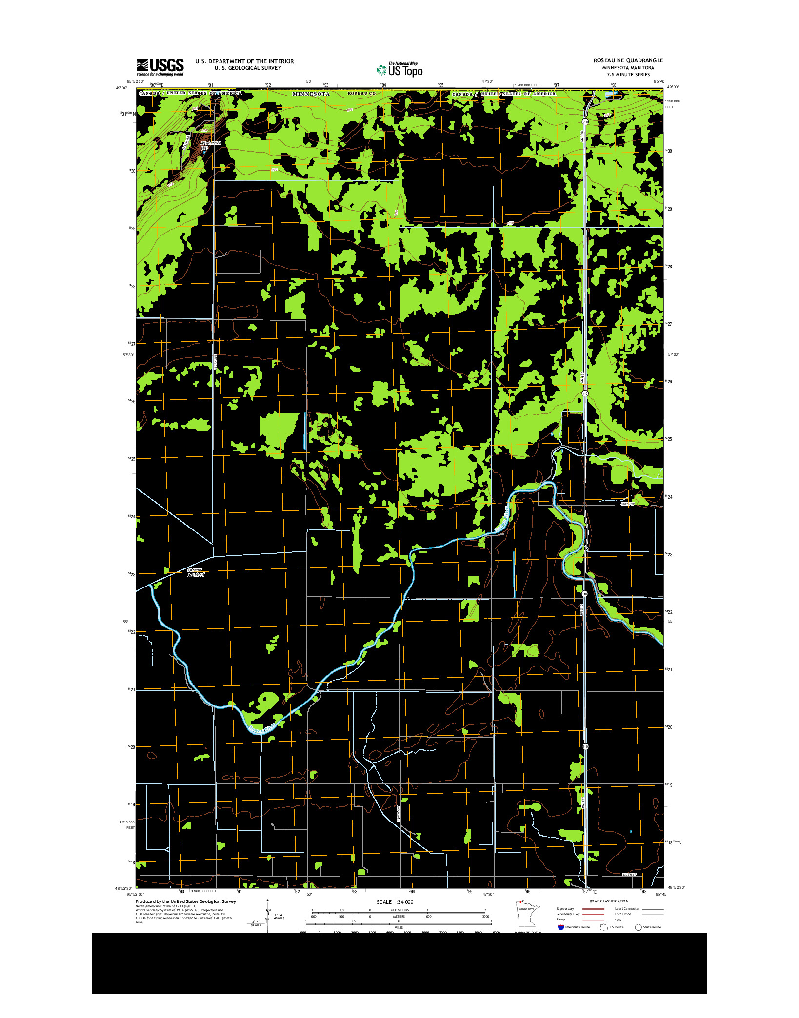 USGS US TOPO 7.5-MINUTE MAP FOR ROSEAU NE, MN-MB 2013