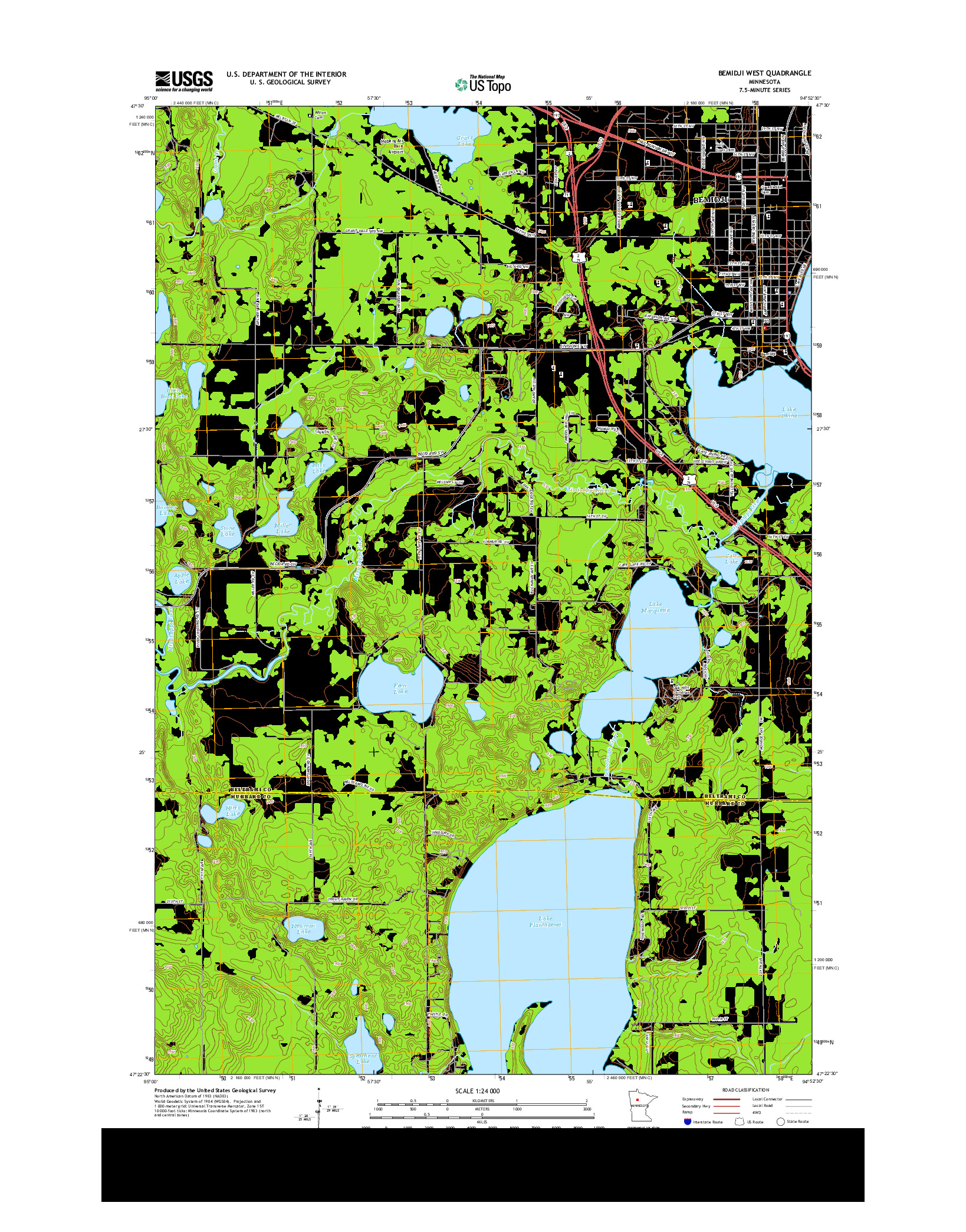 USGS US TOPO 7.5-MINUTE MAP FOR BEMIDJI WEST, MN 2013