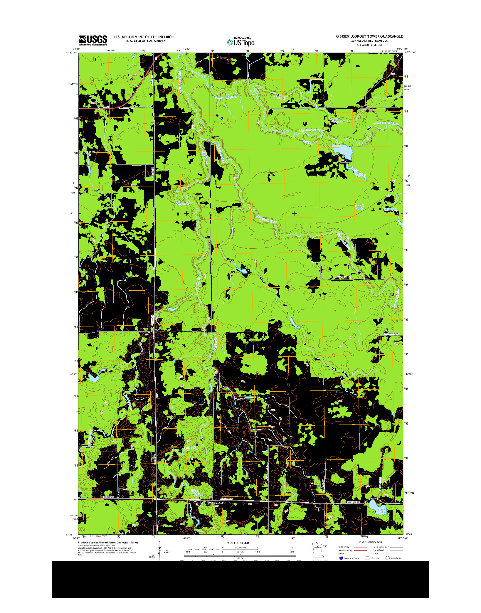 USGS US TOPO 7.5-MINUTE MAP FOR O'BRIEN LOOKOUT TOWER, MN 2013