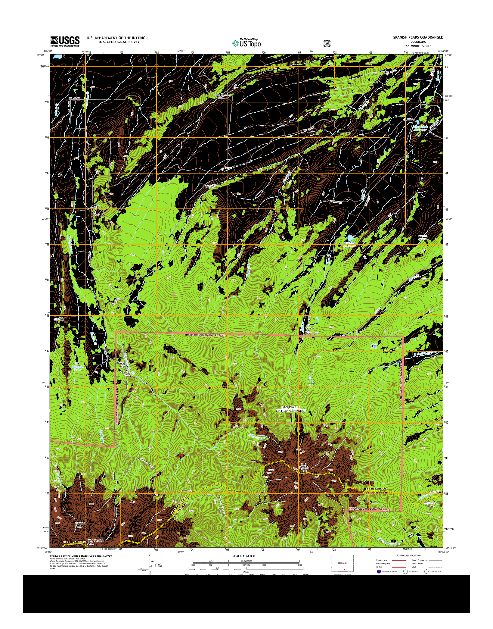 USGS US TOPO 7.5-MINUTE MAP FOR SPANISH PEAKS, CO 2013