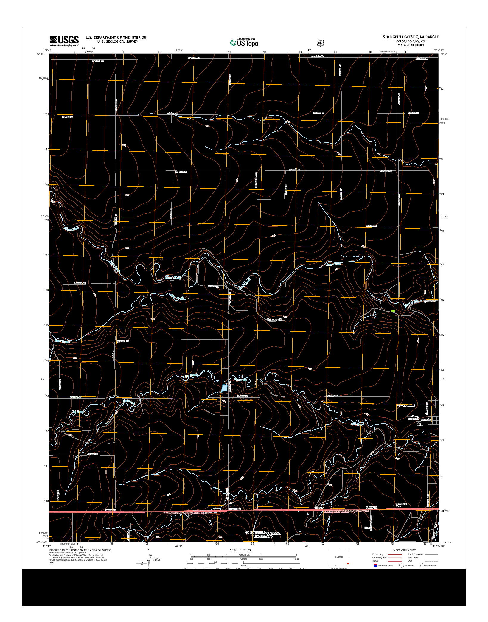 USGS US TOPO 7.5-MINUTE MAP FOR SPRINGFIELD WEST, CO 2013