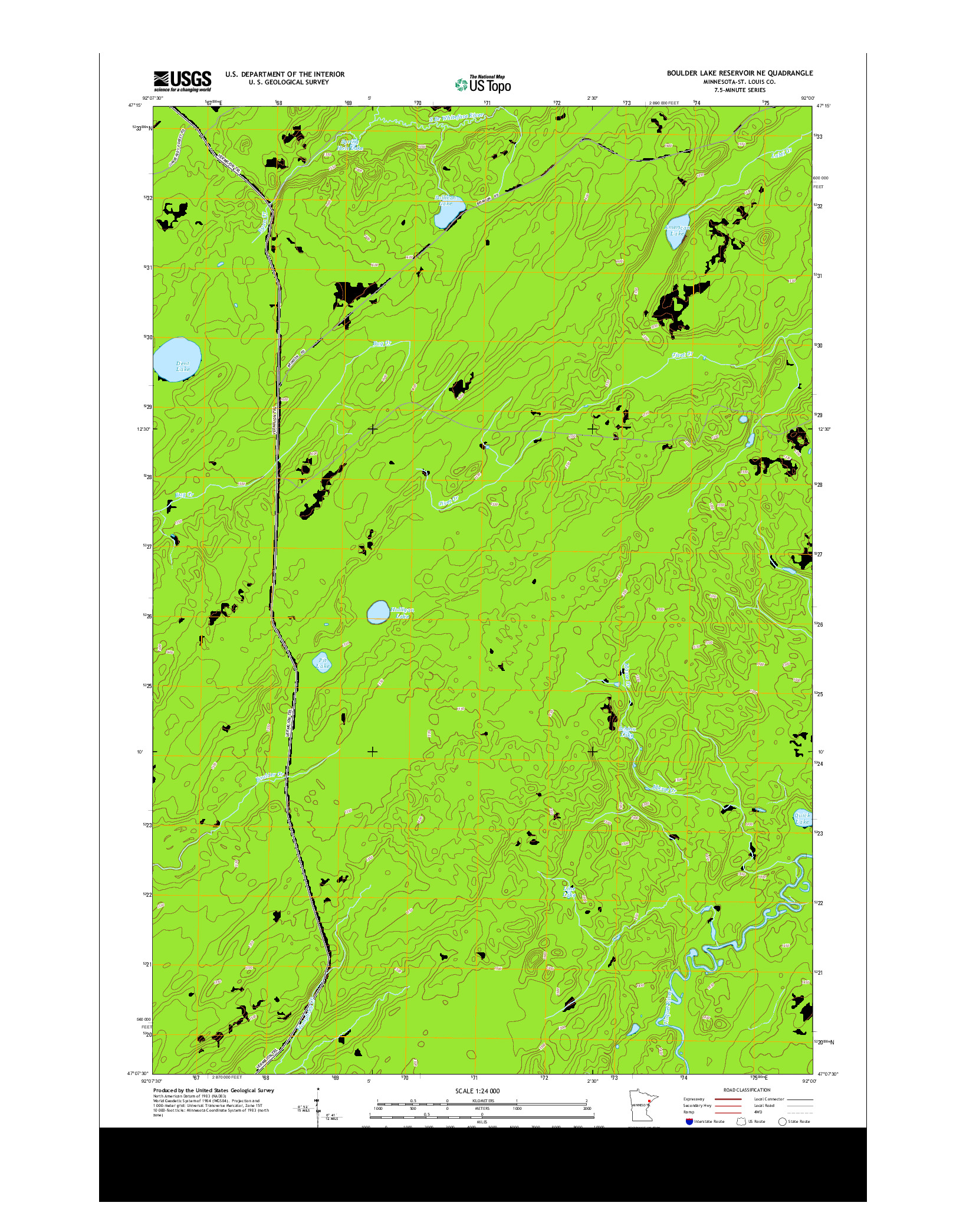 USGS US TOPO 7.5-MINUTE MAP FOR BOULDER LAKE RESERVOIR NE, MN 2013