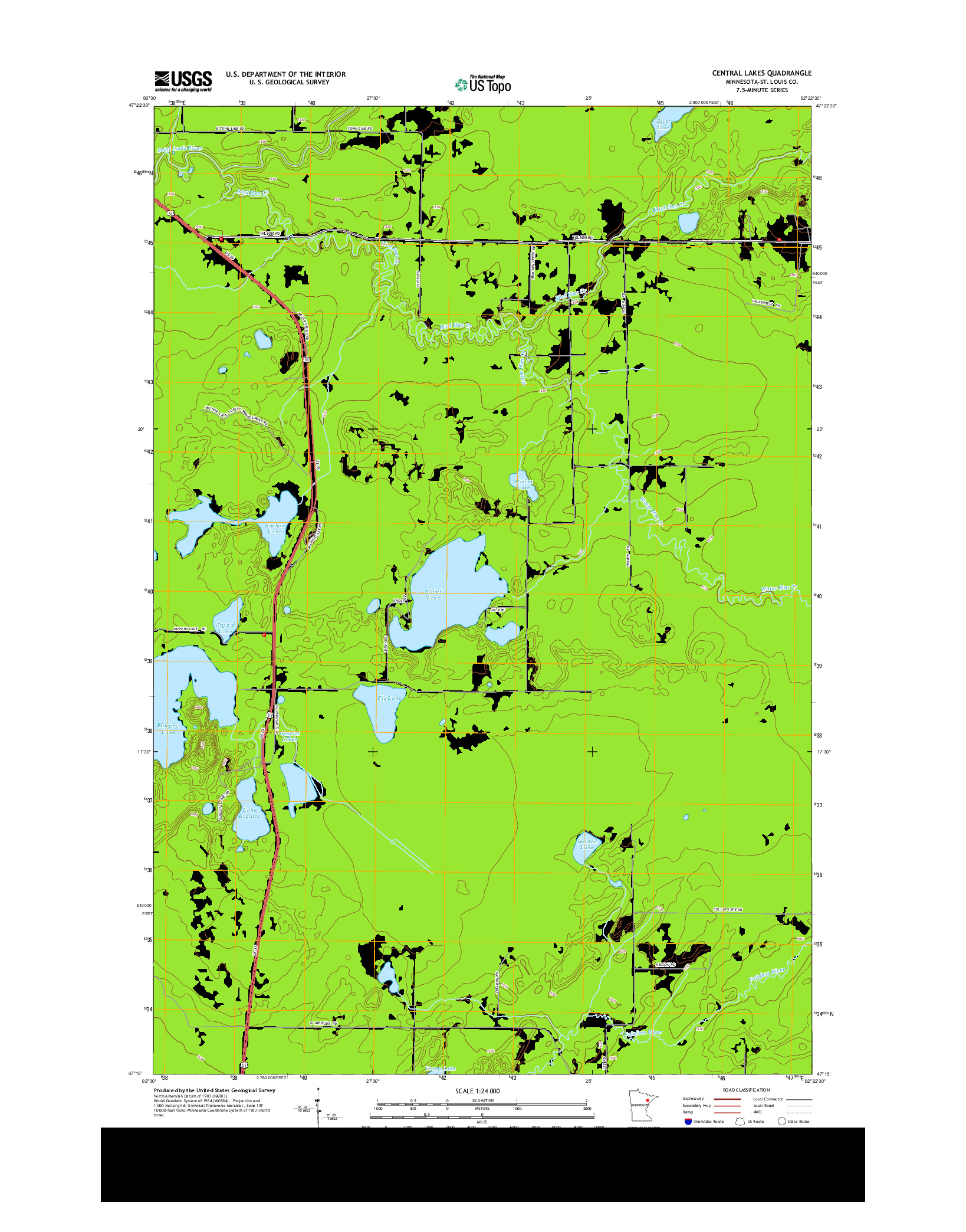 USGS US TOPO 7.5-MINUTE MAP FOR CENTRAL LAKES, MN 2013