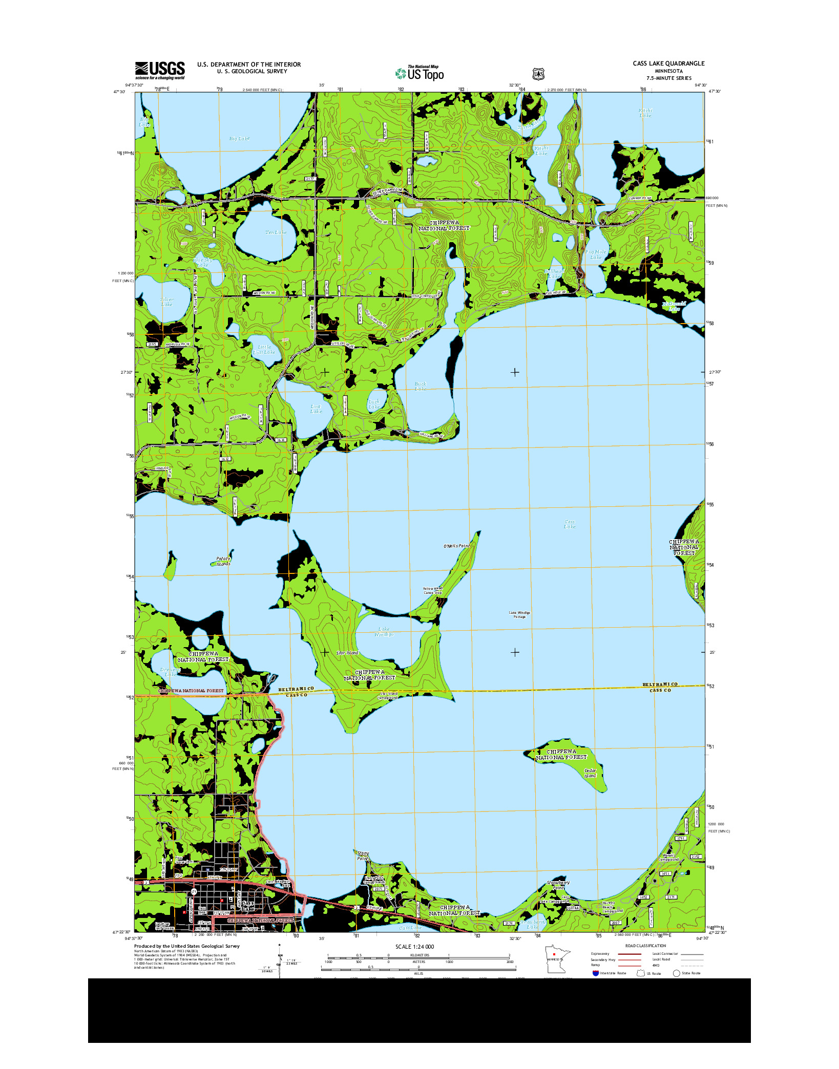 USGS US TOPO 7.5-MINUTE MAP FOR CASS LAKE, MN 2013