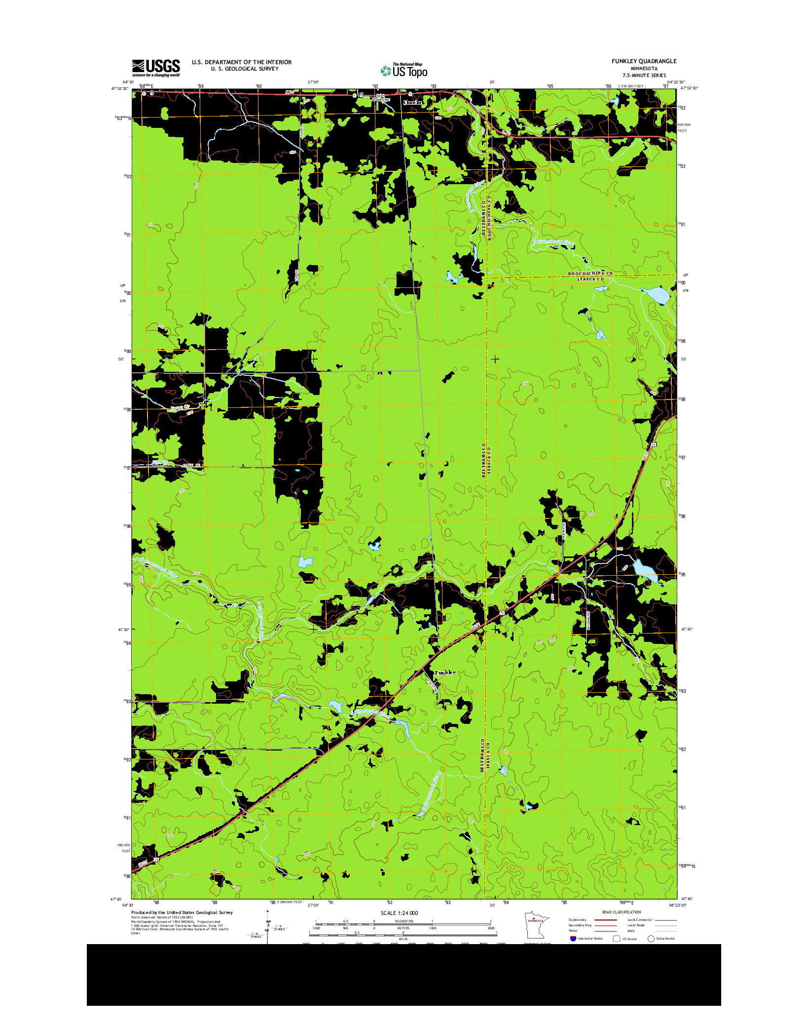 USGS US TOPO 7.5-MINUTE MAP FOR FUNKLEY, MN 2013