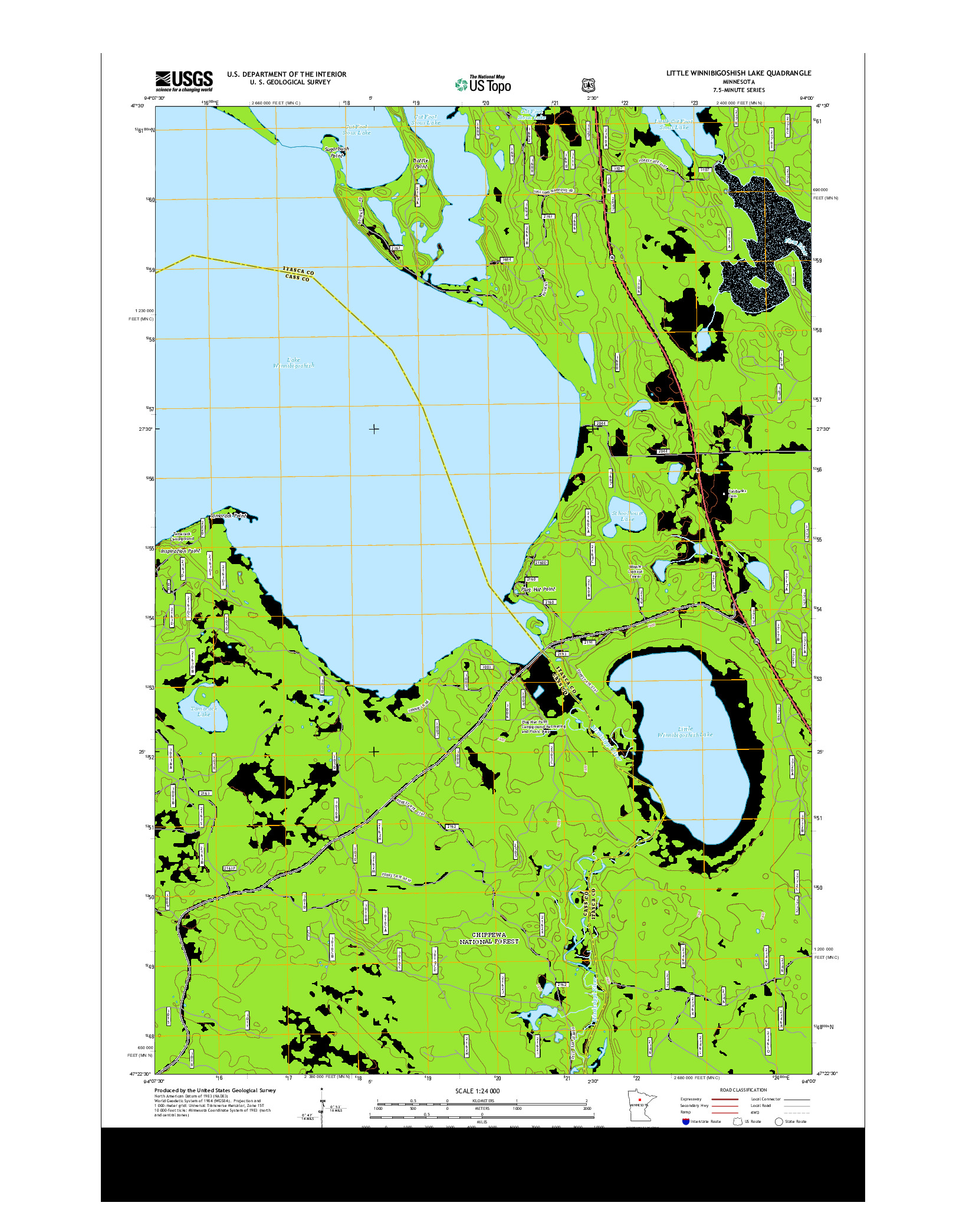 USGS US TOPO 7.5-MINUTE MAP FOR LITTLE WINNIBIGOSHISH LAKE, MN 2013