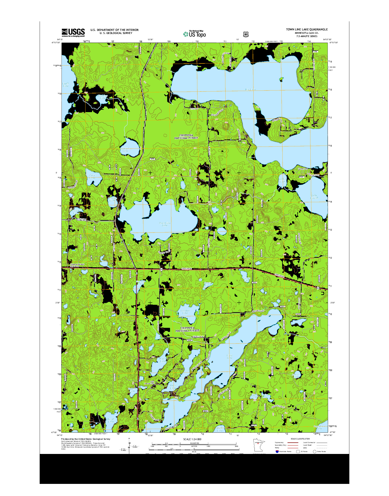 USGS US TOPO 7.5-MINUTE MAP FOR TOWN LINE LAKE, MN 2013