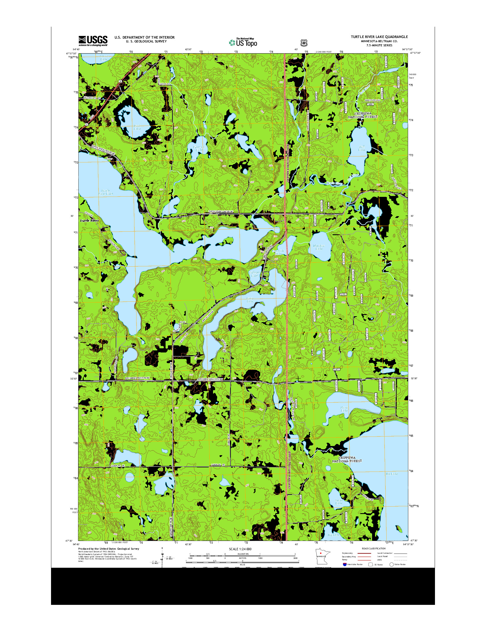 USGS US TOPO 7.5-MINUTE MAP FOR TURTLE RIVER LAKE, MN 2013