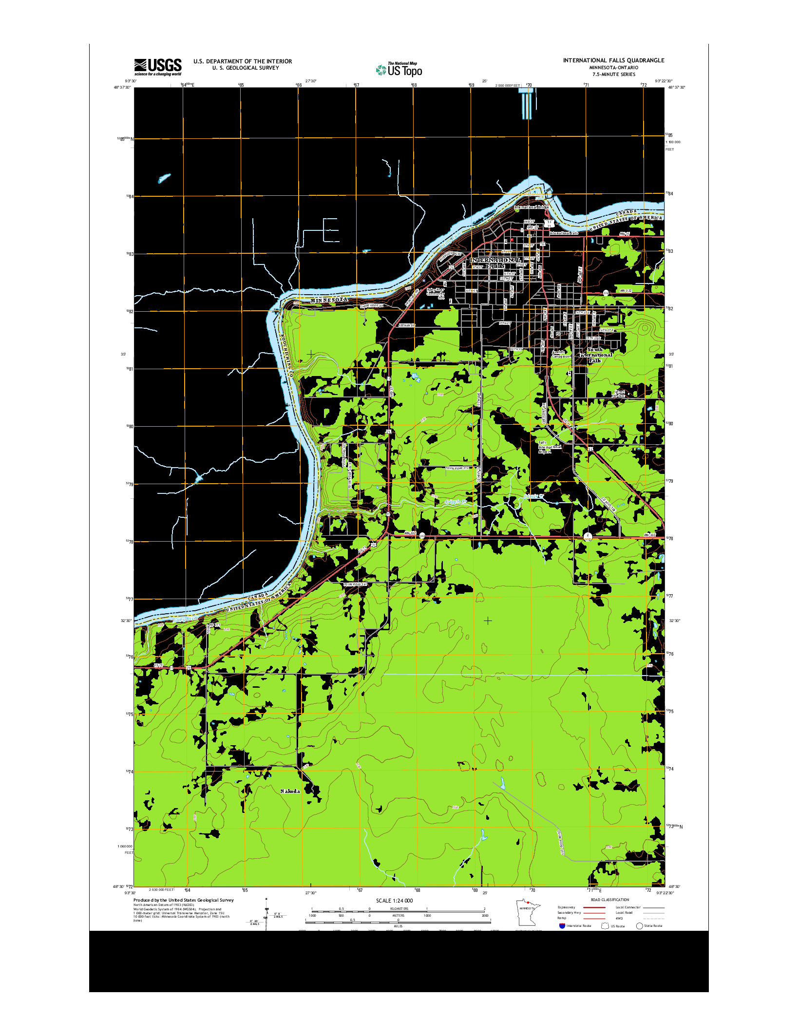 USGS US TOPO 7.5-MINUTE MAP FOR INTERNATIONAL FALLS, MN-ON 2013