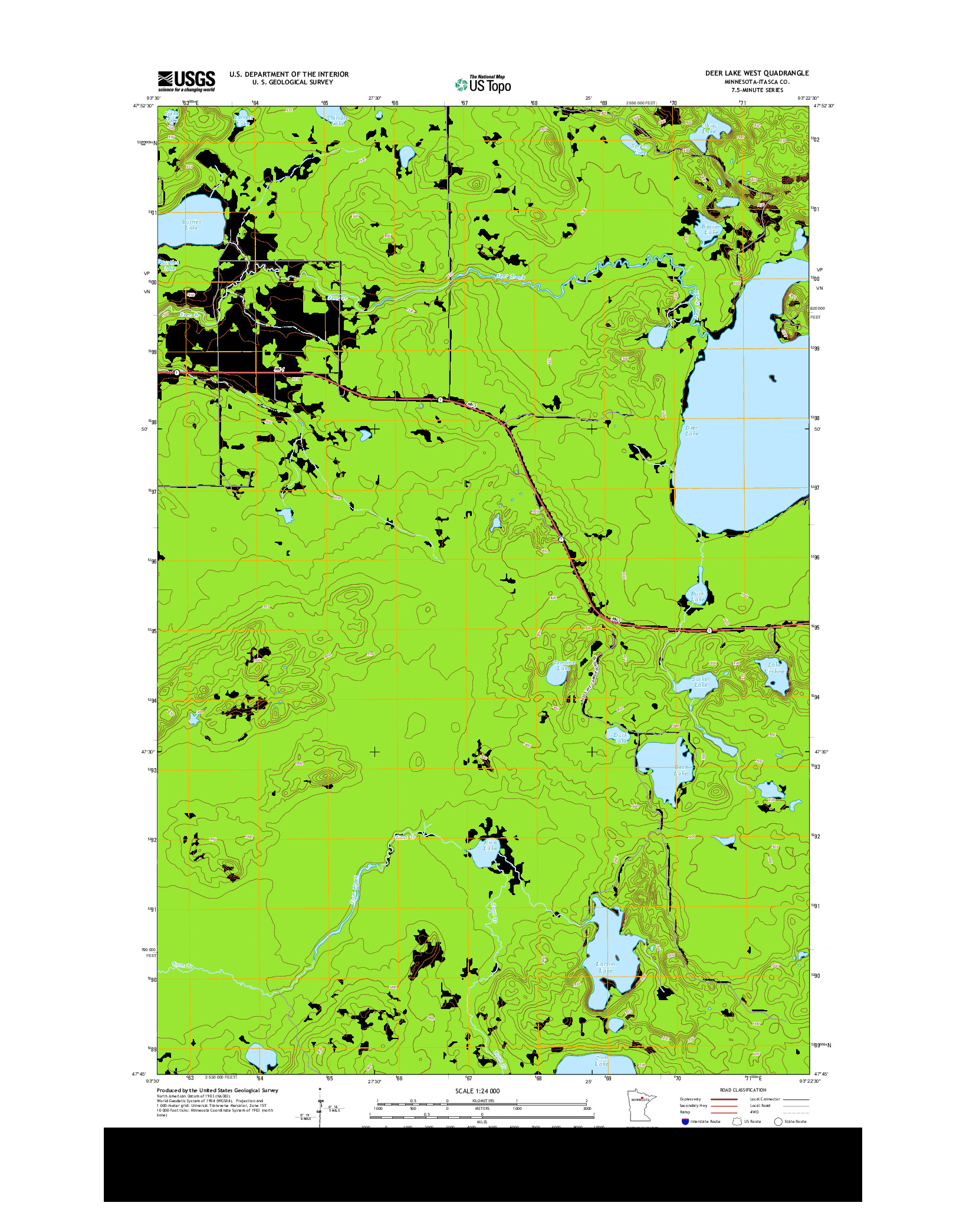 USGS US TOPO 7.5-MINUTE MAP FOR DEER LAKE WEST, MN 2013