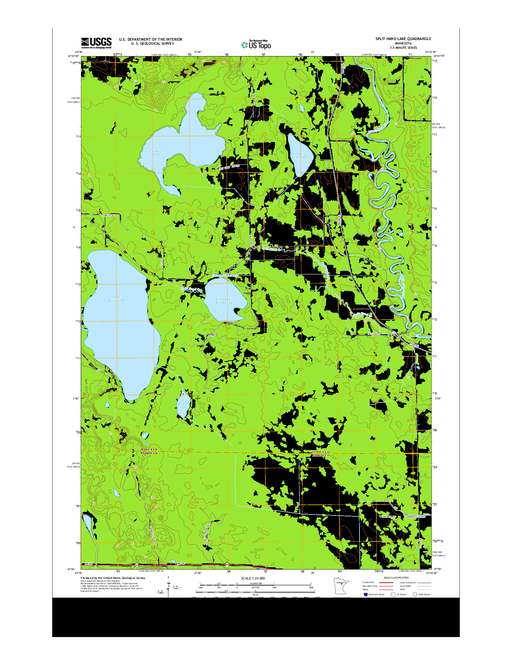 USGS US TOPO 7.5-MINUTE MAP FOR SPLIT HAND LAKE, MN 2013