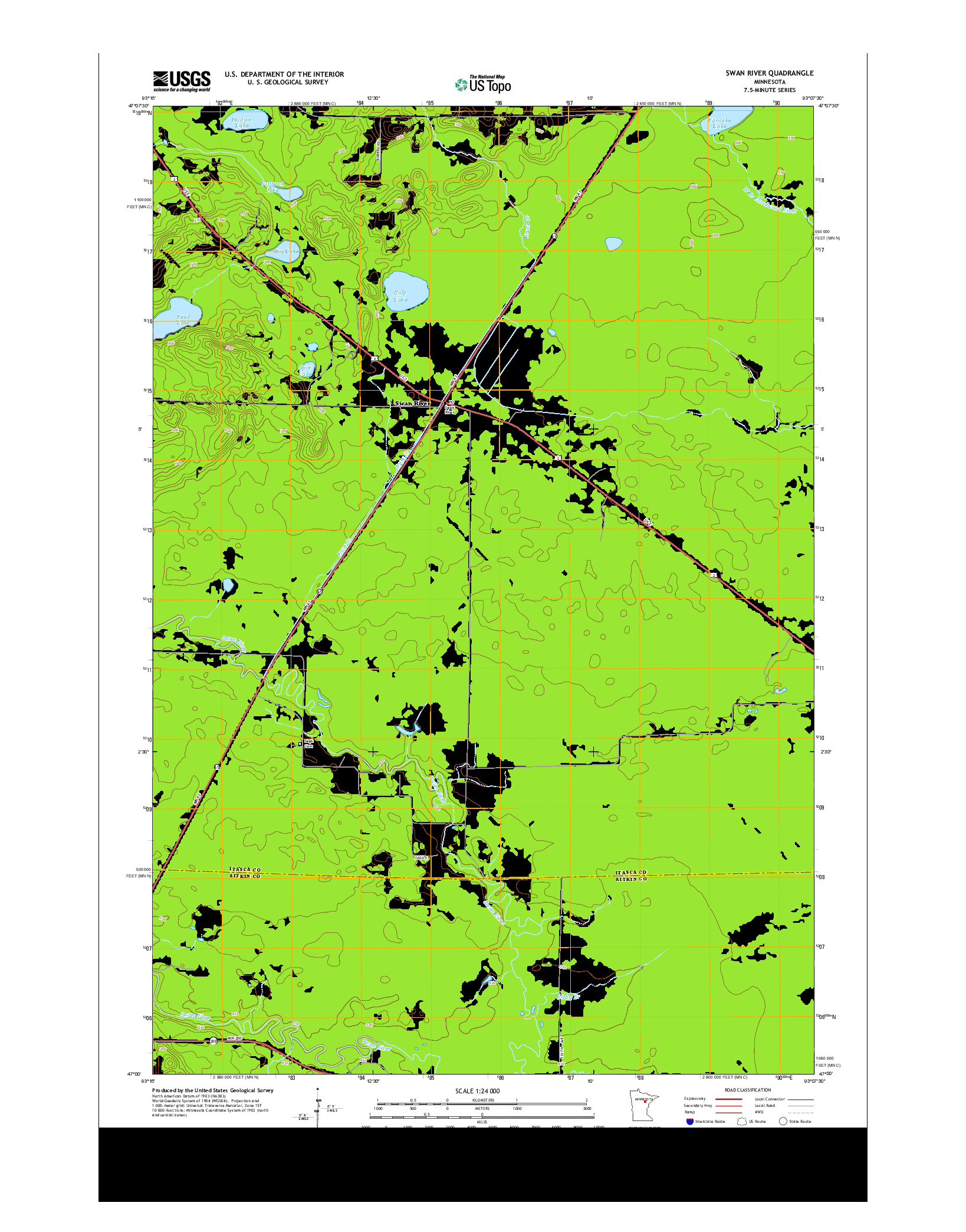 USGS US TOPO 7.5-MINUTE MAP FOR SWAN RIVER, MN 2013